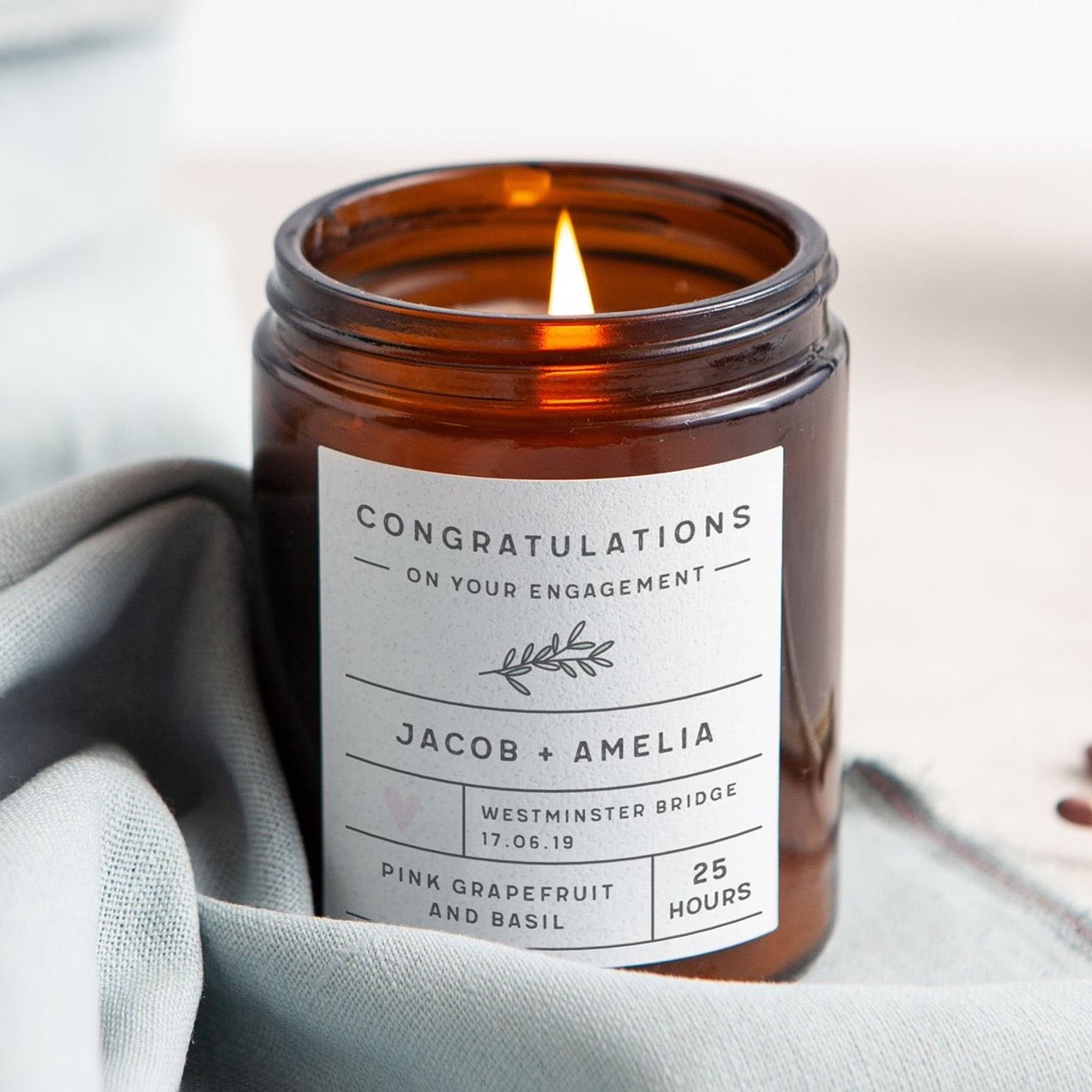 Engagement Gift Personalised Jar Candle - Kindred Fires