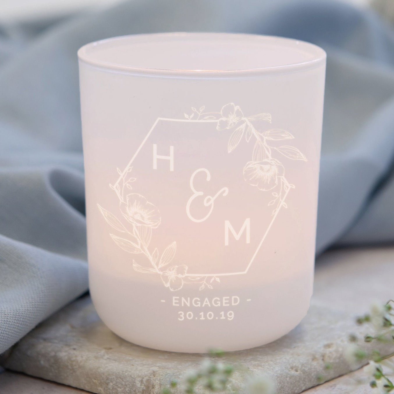 Engagement Gift Tea Light Holder and Candles Geometric Floral - Kindred Fires