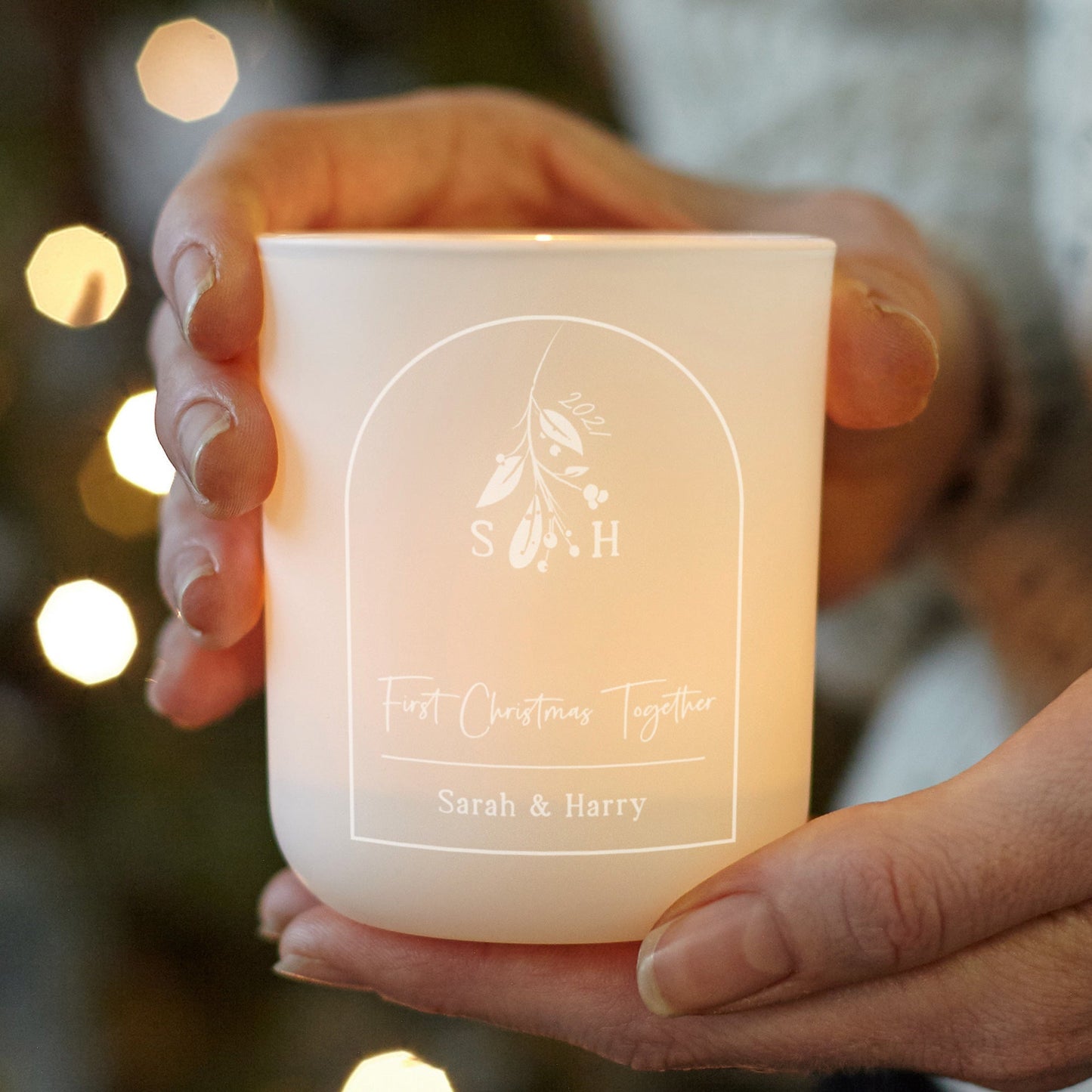 First Christmas Together Gift Personalised Tealight Holder with Candles - Kindred Fires