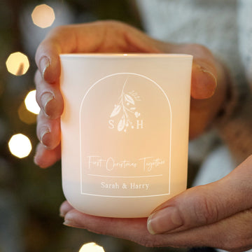 First Christmas Together Gift Personalised Tealight Holder with Candles - Kindred Fires