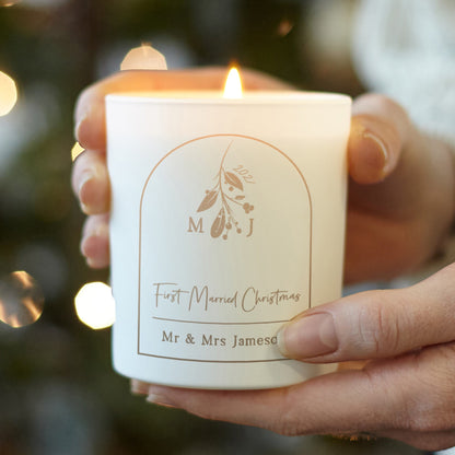 First Married Christmas Gift Personalised Scented Soy Candle - Kindred Fires