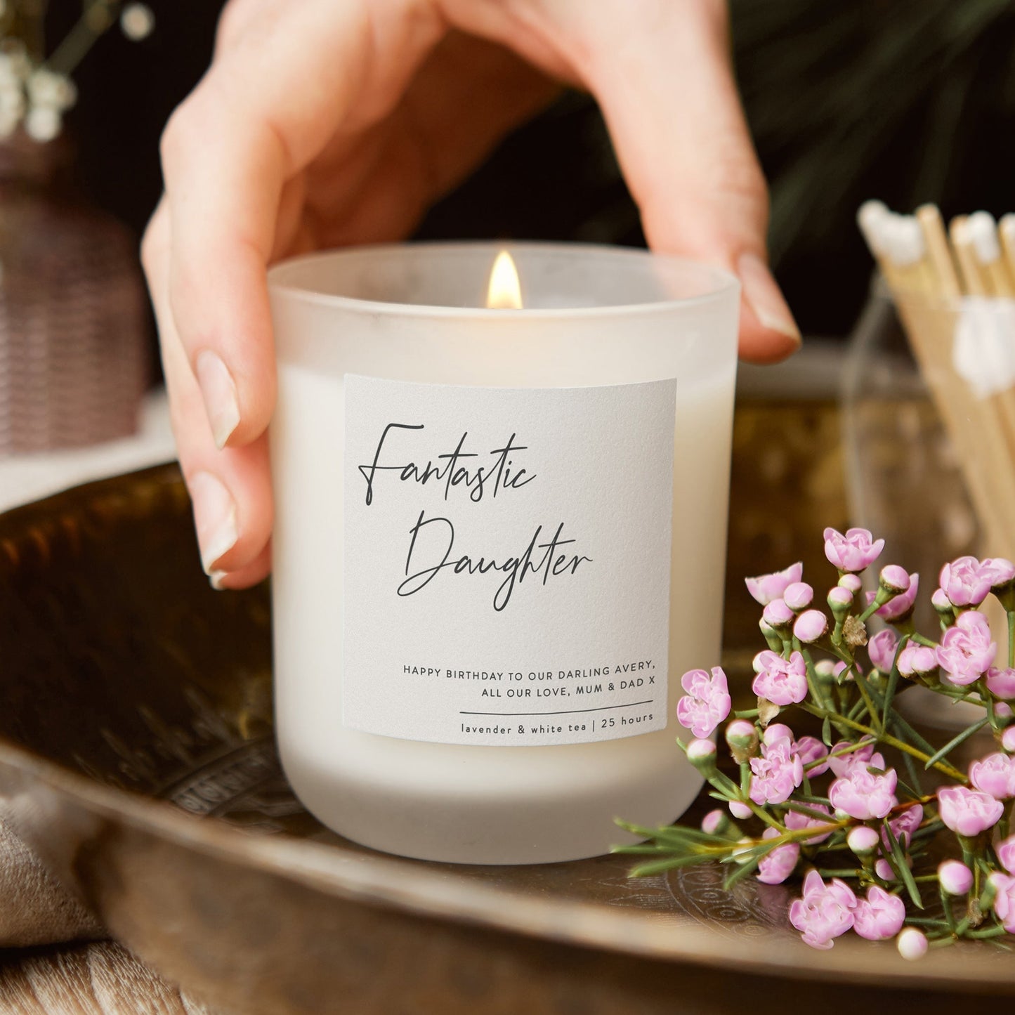 Gift for Daughter Muted Script Candle - Kindred Fires
