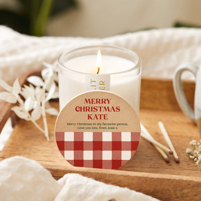 Gift for Friend Gingham Christmas Scented Candle with Lid