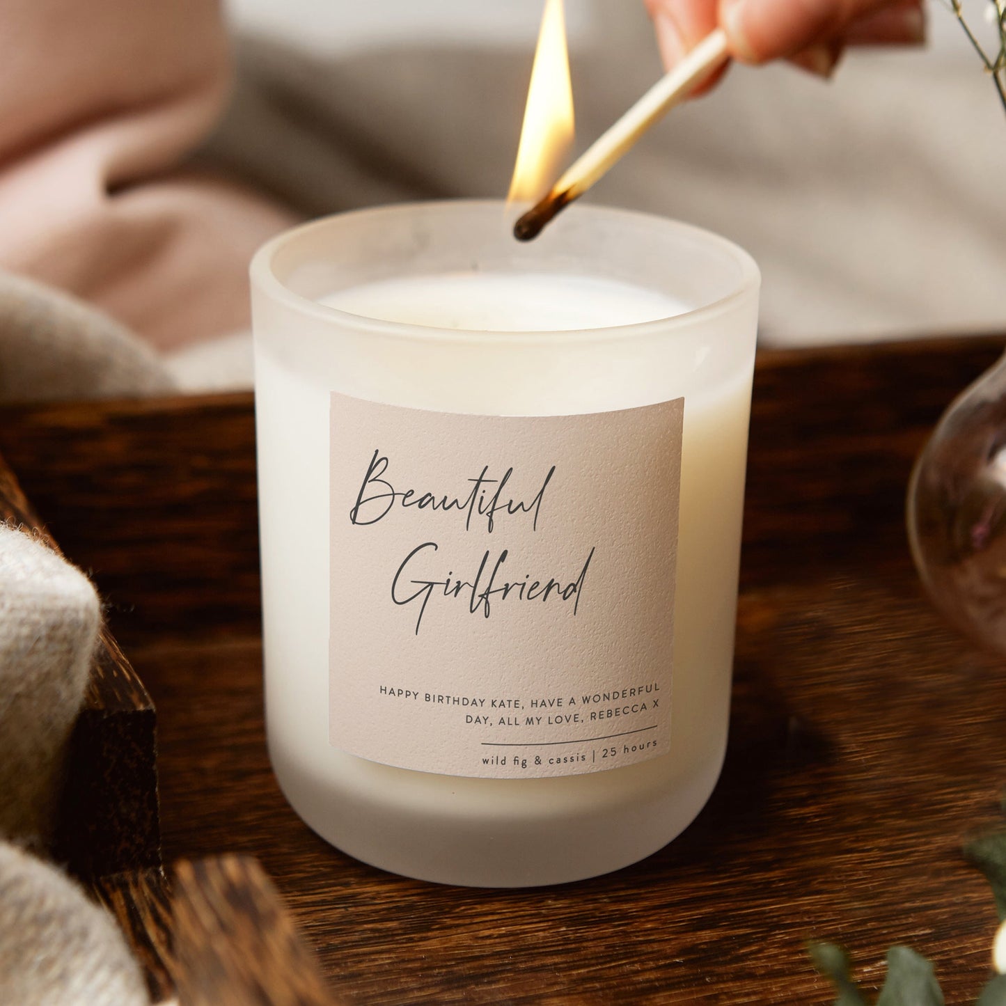 Gift for Girlfriend Muted Script Candle - Kindred Fires