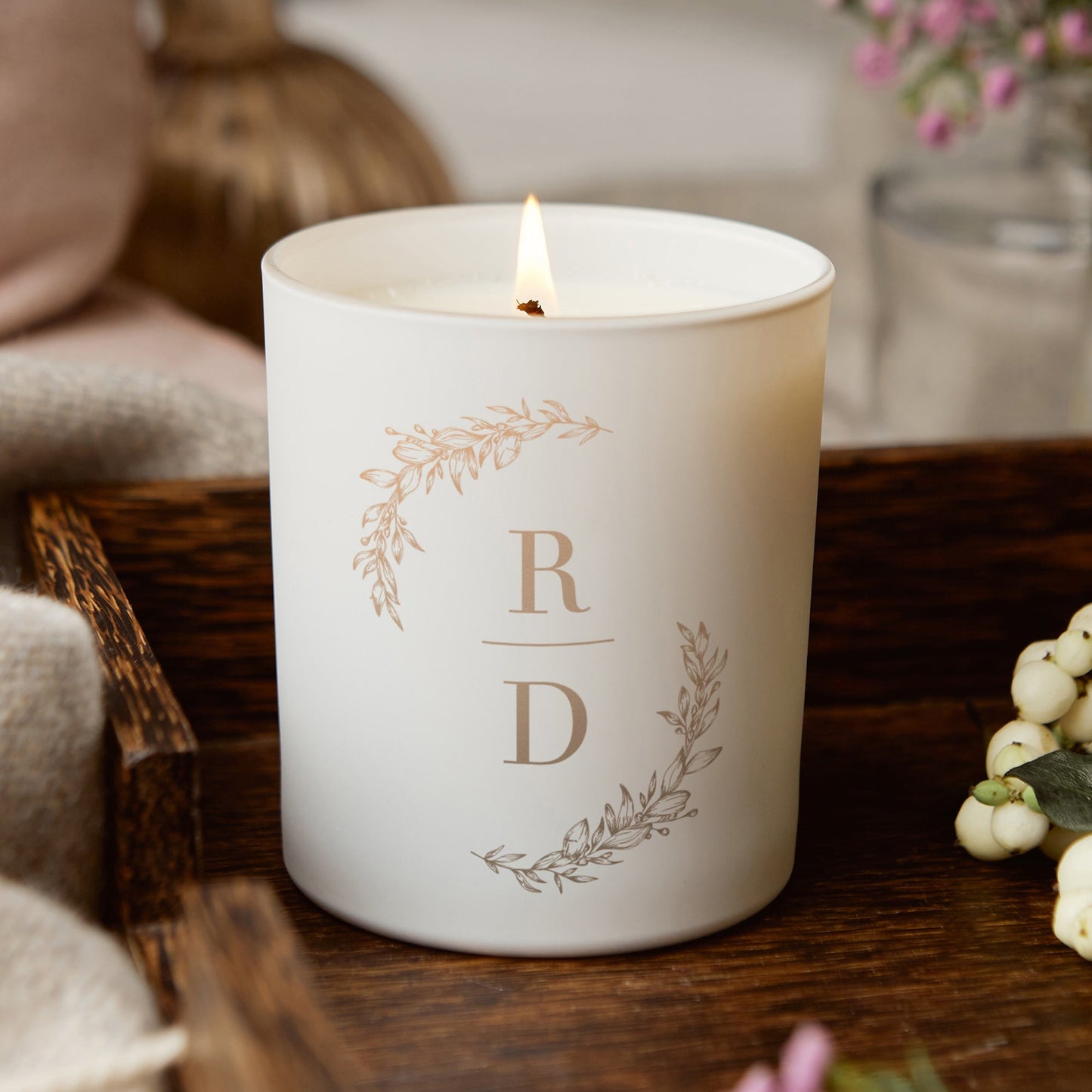 Christmas Gift for Her Girlfriend Wife Initials Glow Through Candle - Kindred Fires