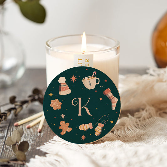 Gift for Her Illustrated Initial Christmas Scented Christmas Candle