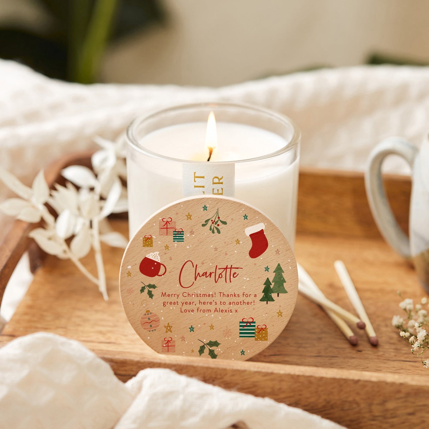Gift for Her Illustrated Personalised Christmas Scented Christmas Candle