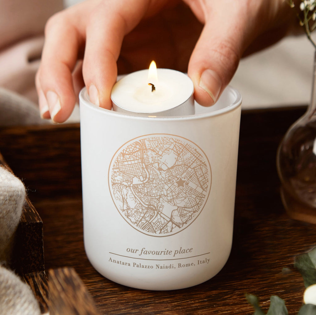 Christmas Gift for Her Map Tealight Holder with Candles - Kindred Fires