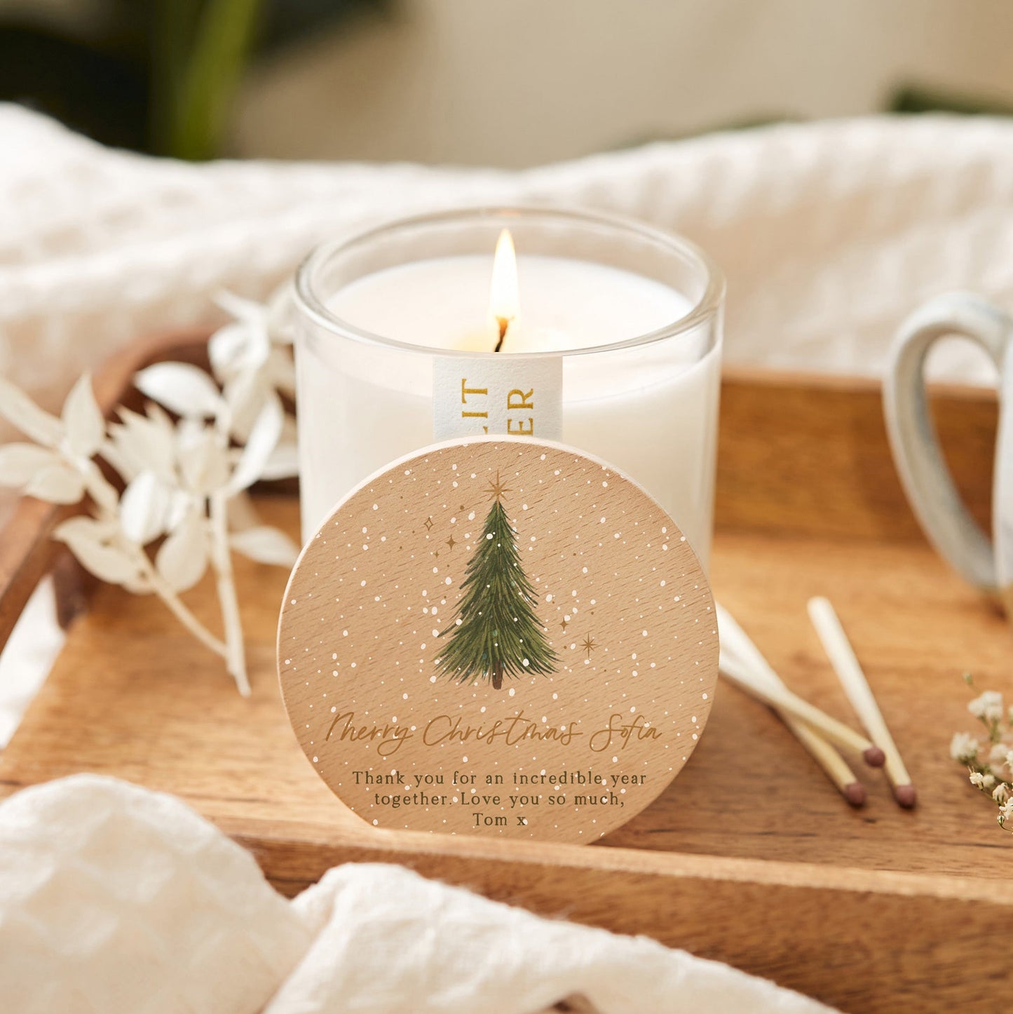 Gift for Her Snowy Tree Christmas Scented Candle with Lid
