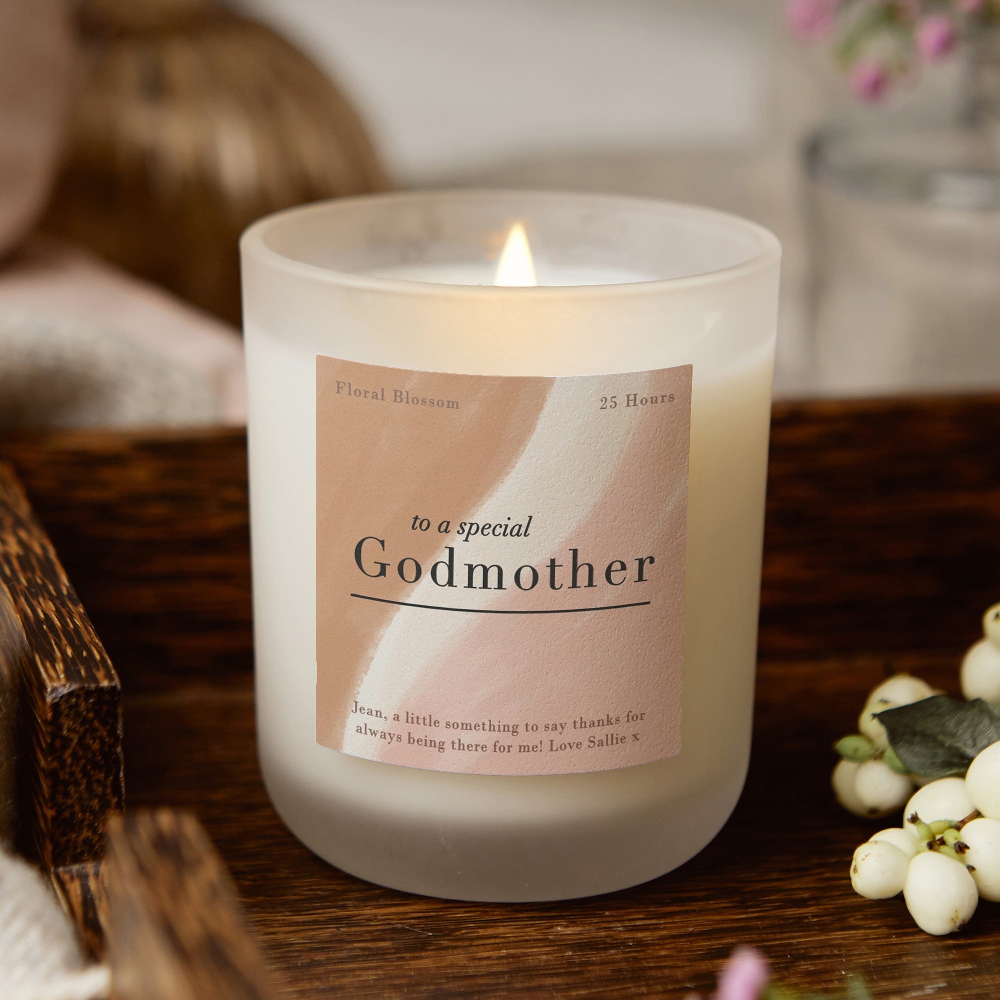 Godmother Christmas Gift Personalised Frosted Candle - Kindred Fires