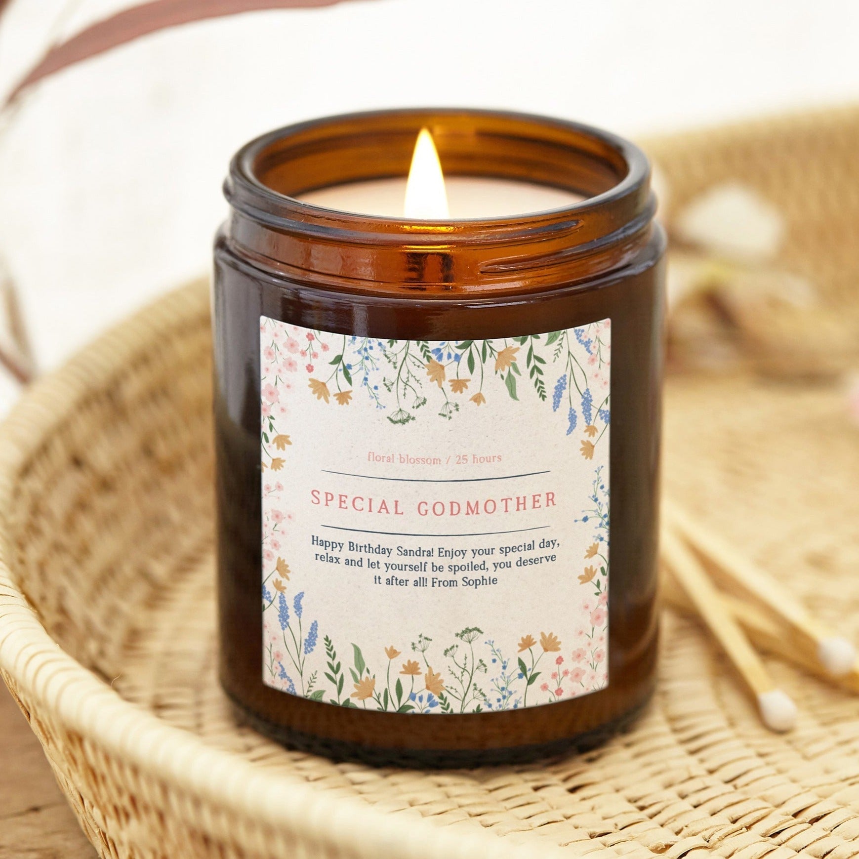 Godmother Gift Birthday Floral Candle - Kindred Fires