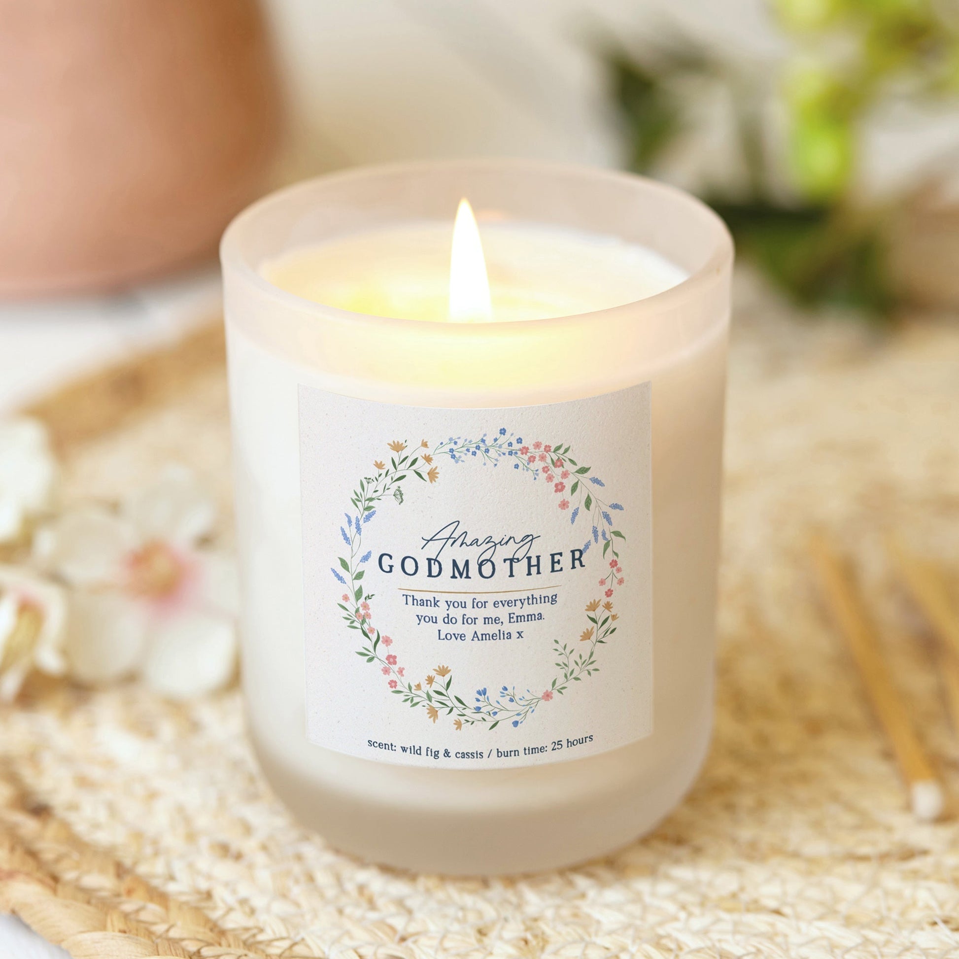 Godmother Gift Personalised Floral Candle - Kindred Fires