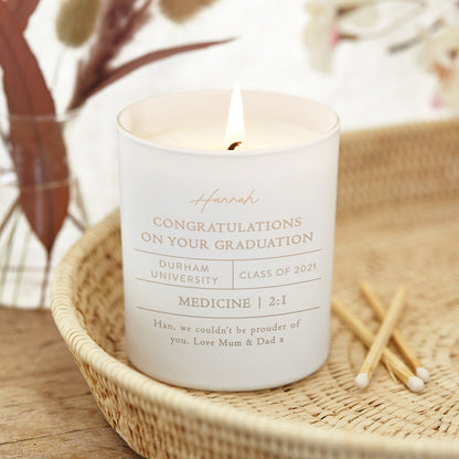 Graduation Gift Personalised Scented White Candle - Kindred Fires