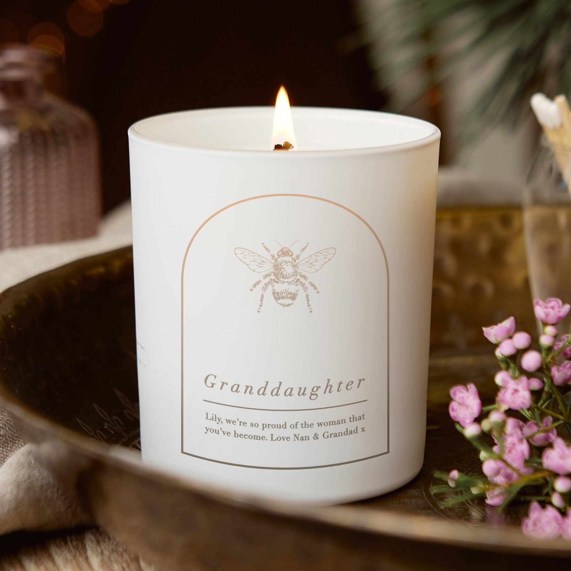 Granddaughter Christmas Gift Personalised Bee Candle - Kindred Fires