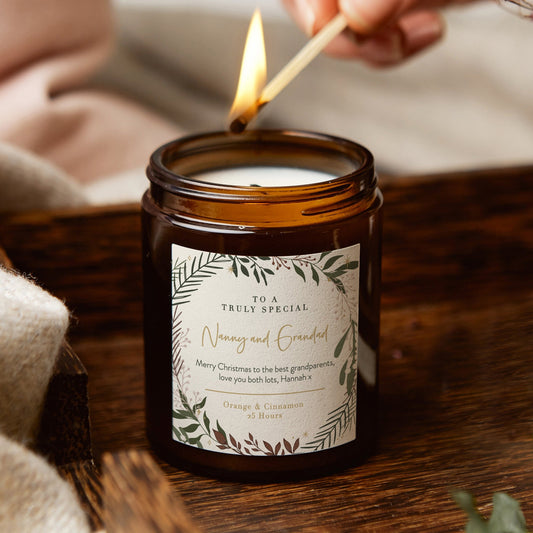 Grandparents Christmas Gift Personalised Botanical Candle - Kindred Fires