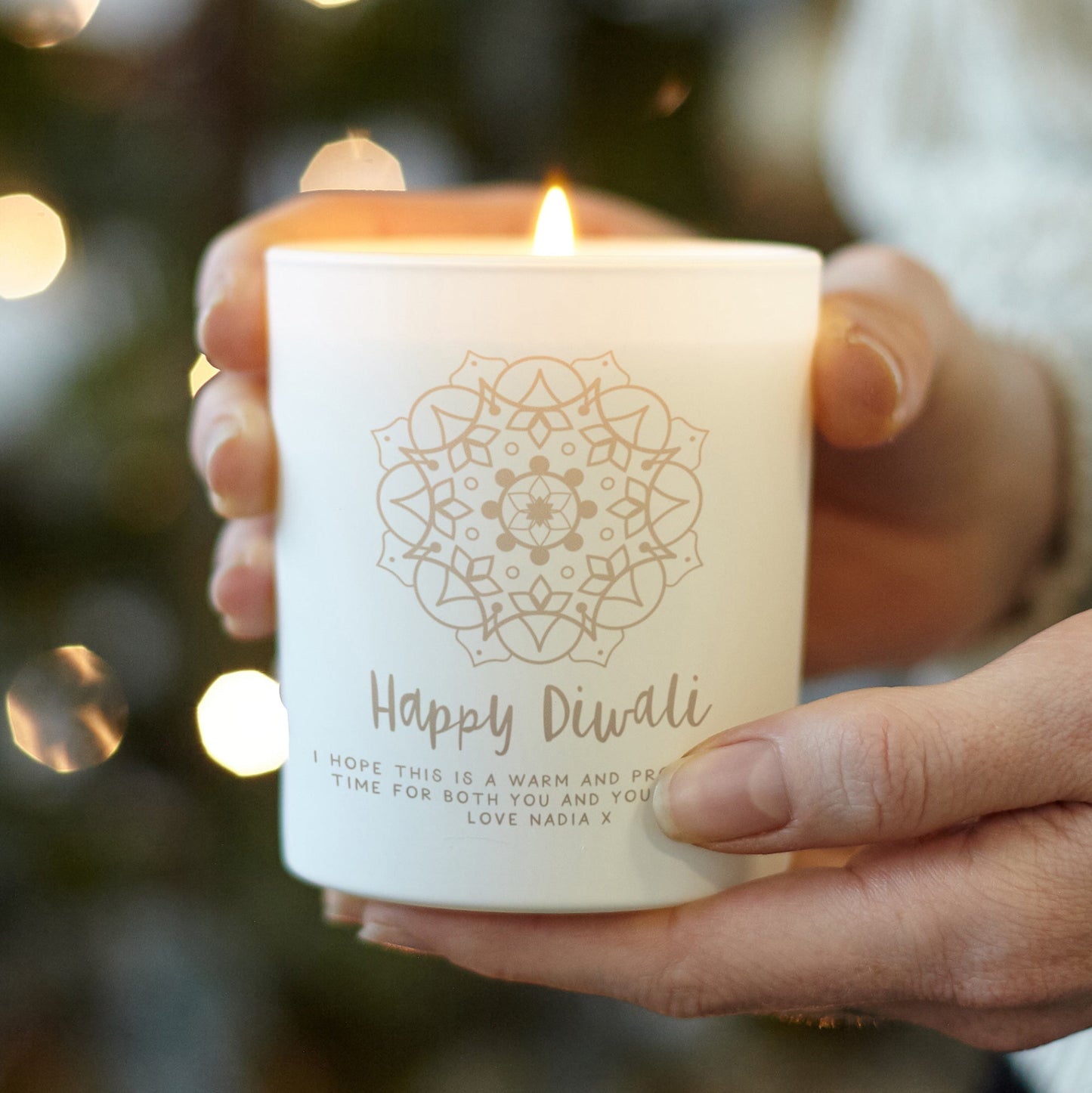Happy Diwali Rangoli Personalised Candle Gift - Kindred Fires
