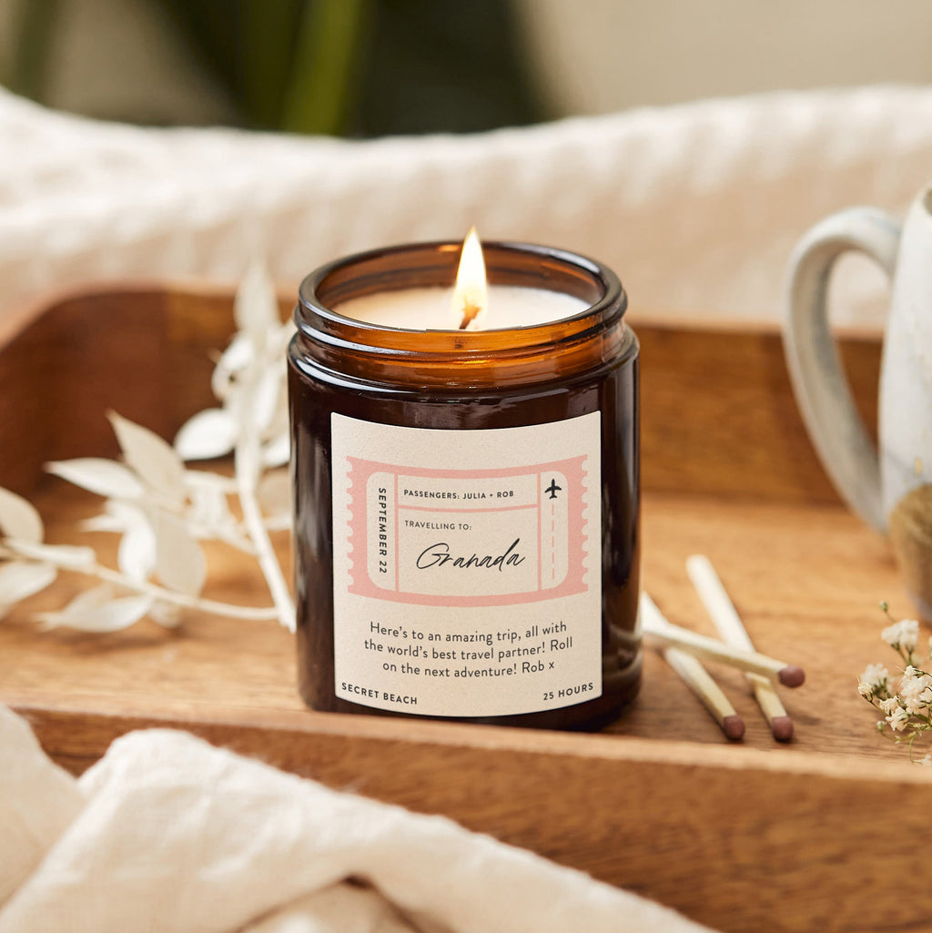 Holiday Gift Personalised Candle Honeymoon Travel Ticket Gift
