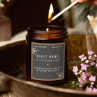 Housewarming Gift First Home Personalised Candle - Kindred Fires