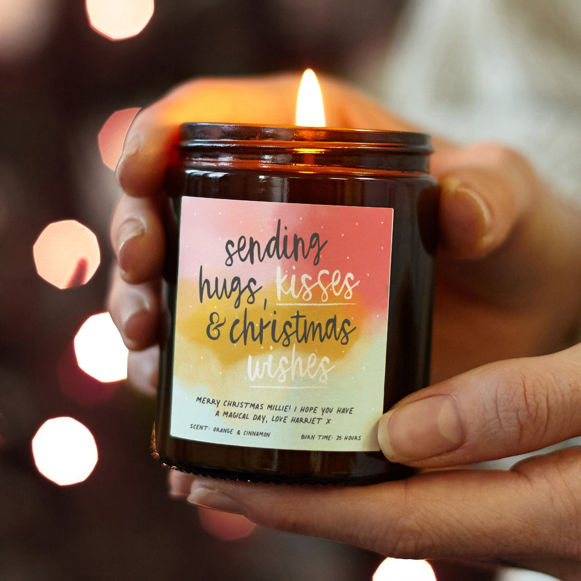 Hugs Kisses & Christmas Wishes Rainbow Candle Gift - Kindred Fires