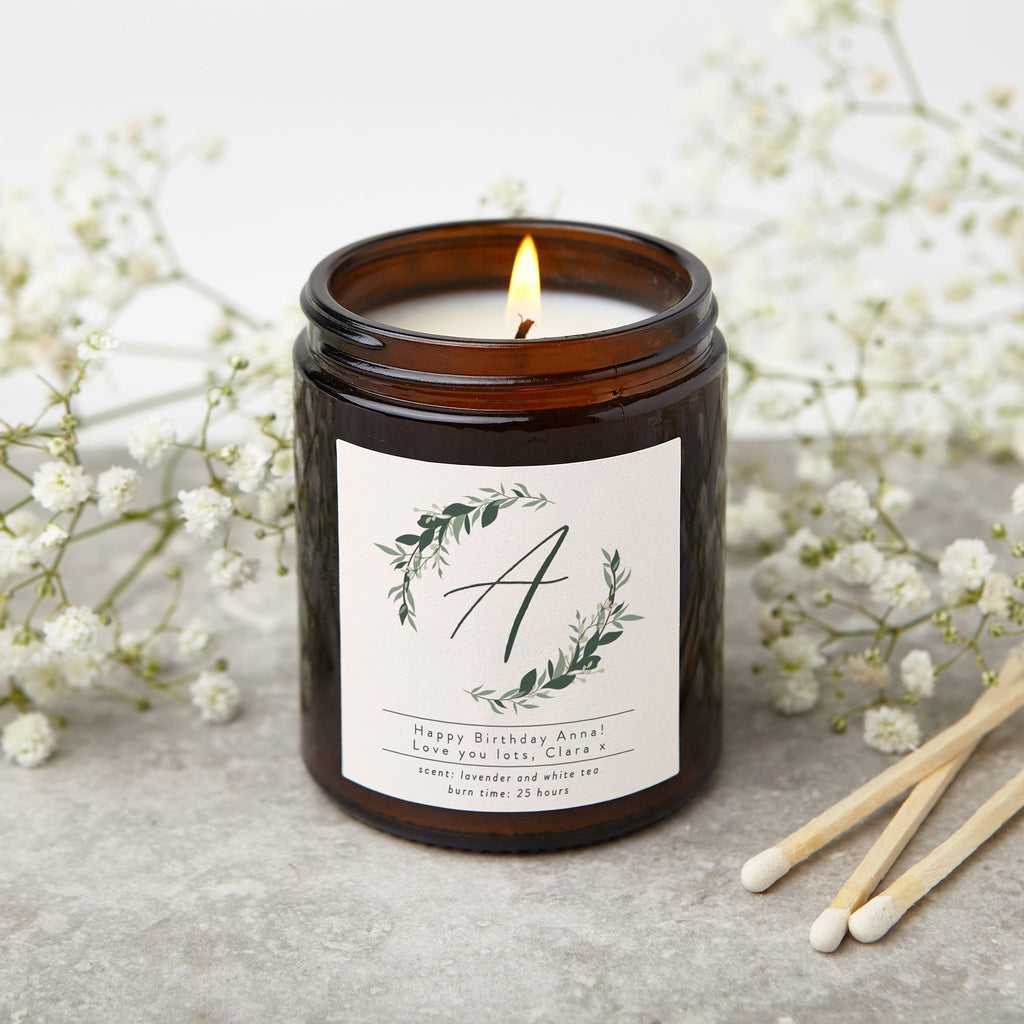 Initial Birthday Gift Personalised Candle - Kindred Fires