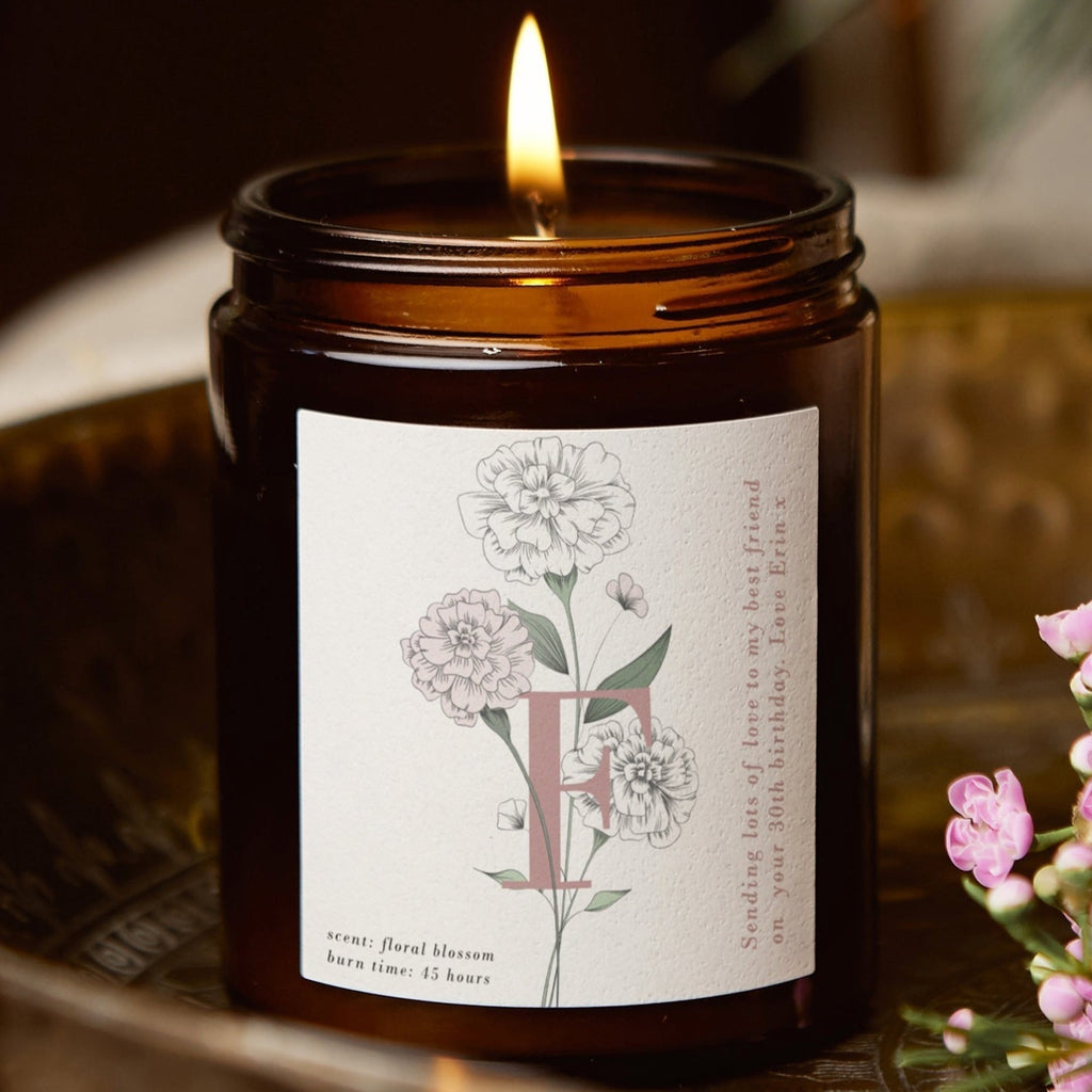 Initial Flower Personalised Candle Gift - Kindred Fires