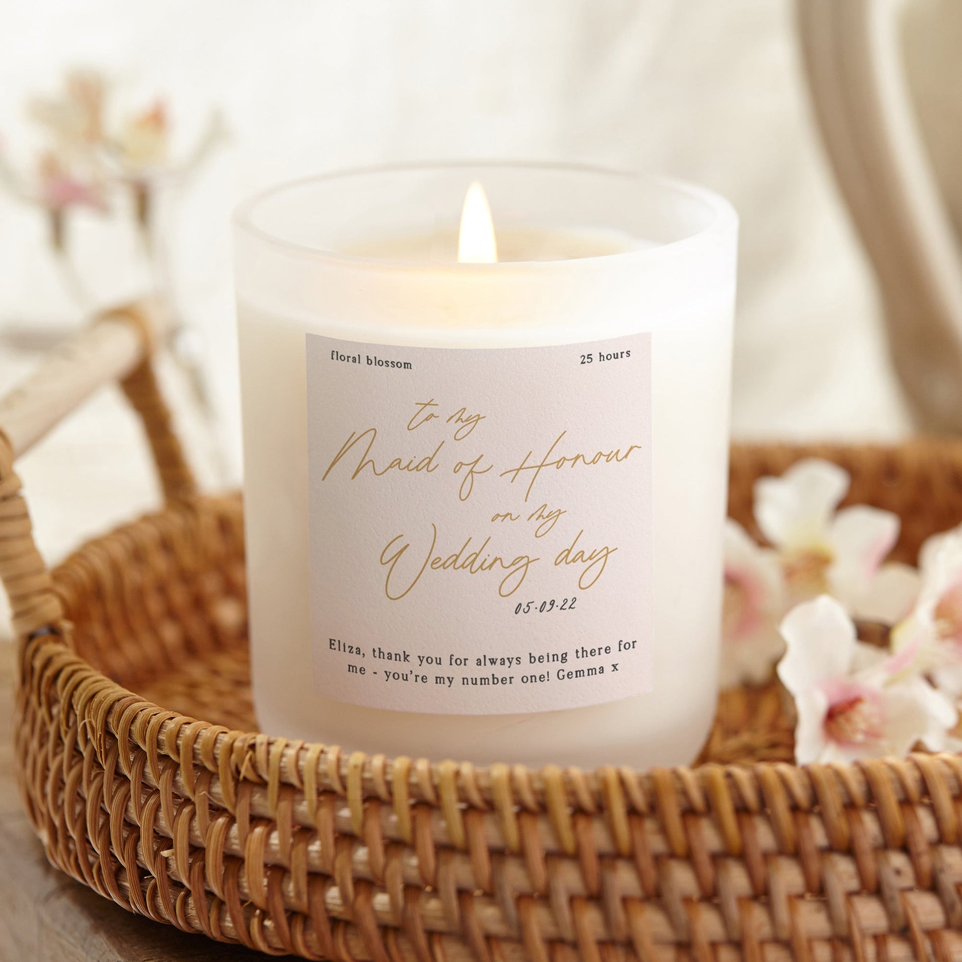 Maid of Honour Gift Blush Gold Script Candle - Kindred Fires
