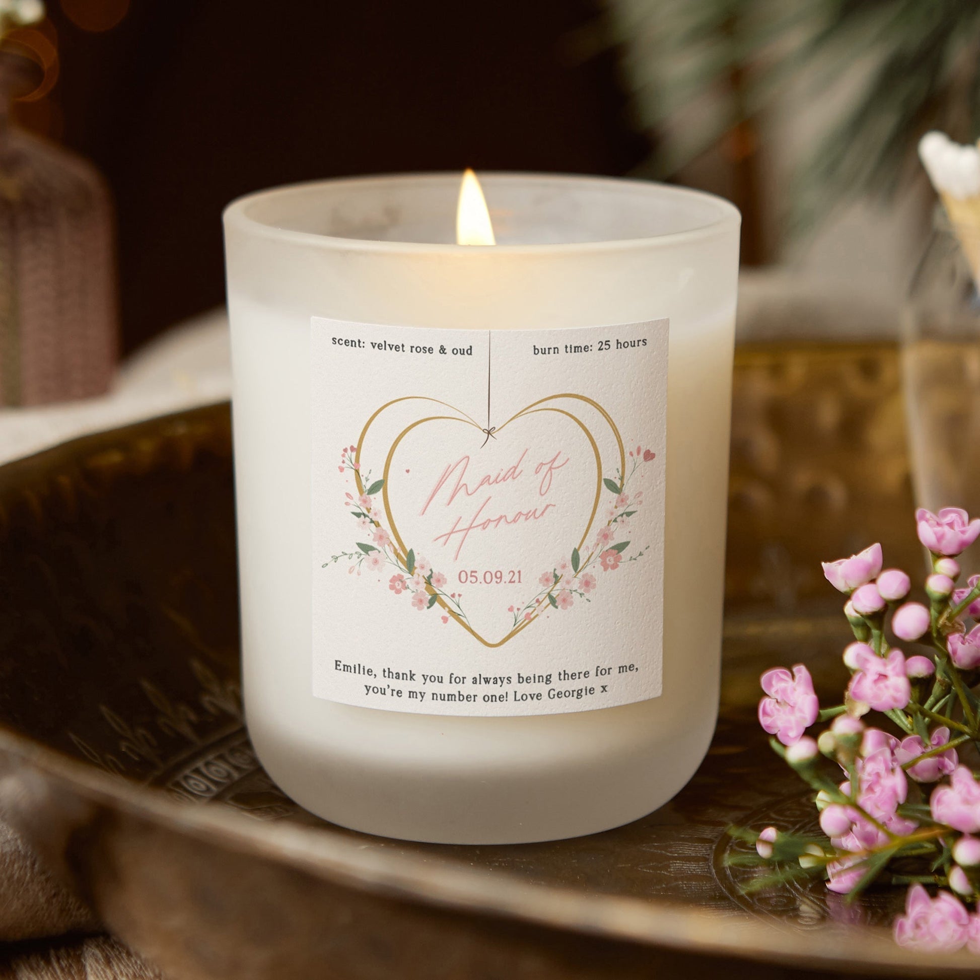 Maid of Honour Gift Candle Floral Heart - Kindred Fires