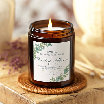 Maid of Honour Gift Personalised Botanical Candle - Kindred Fires