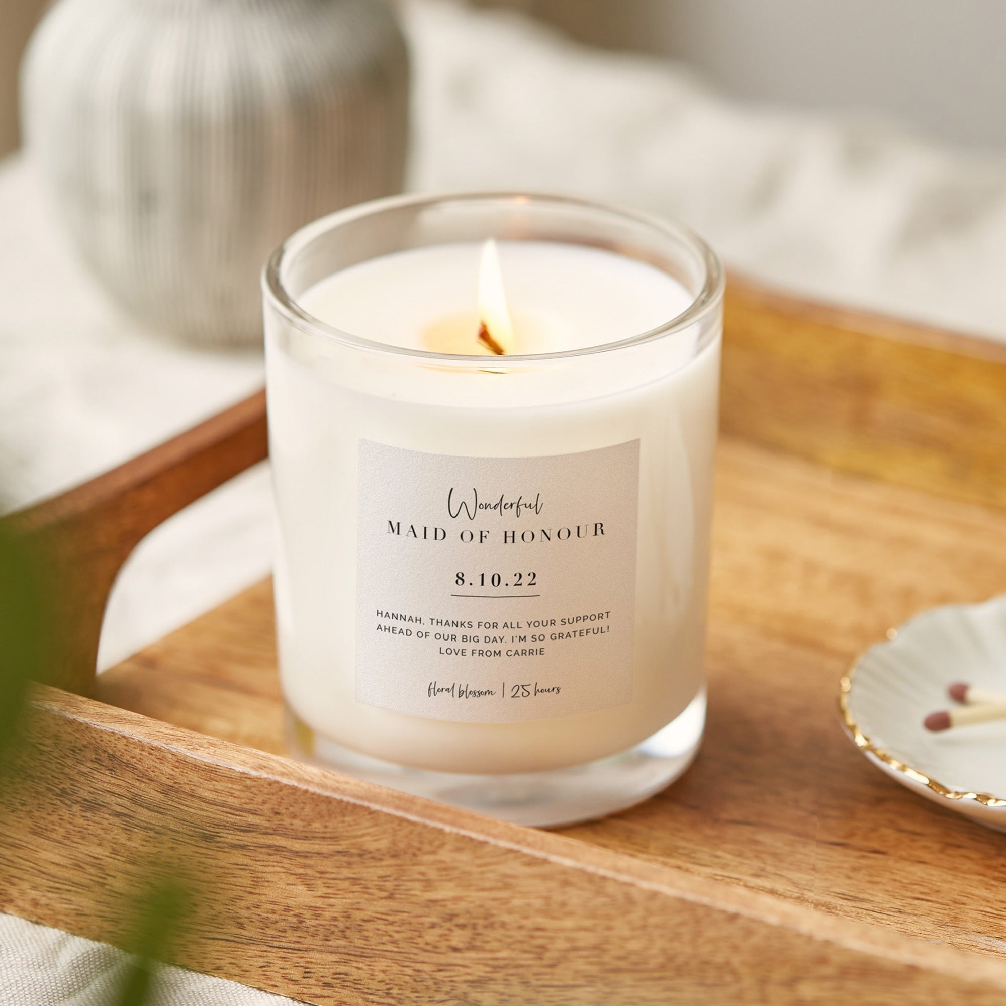 Maid of Honour Gift Personalised Luxury Candle Simple Script - Kindred Fires