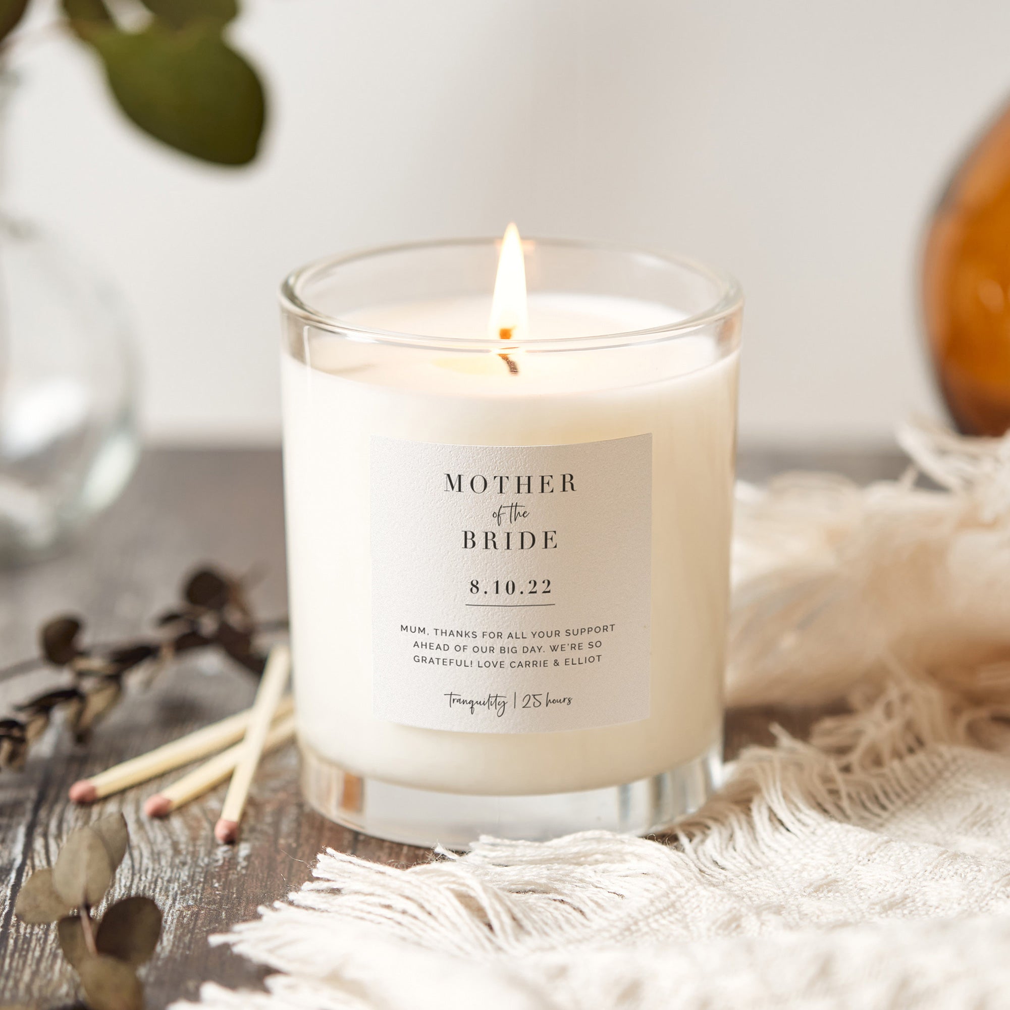 Mother of the Bride Personalised Luxury Candle Simple Script - Kindred Fires