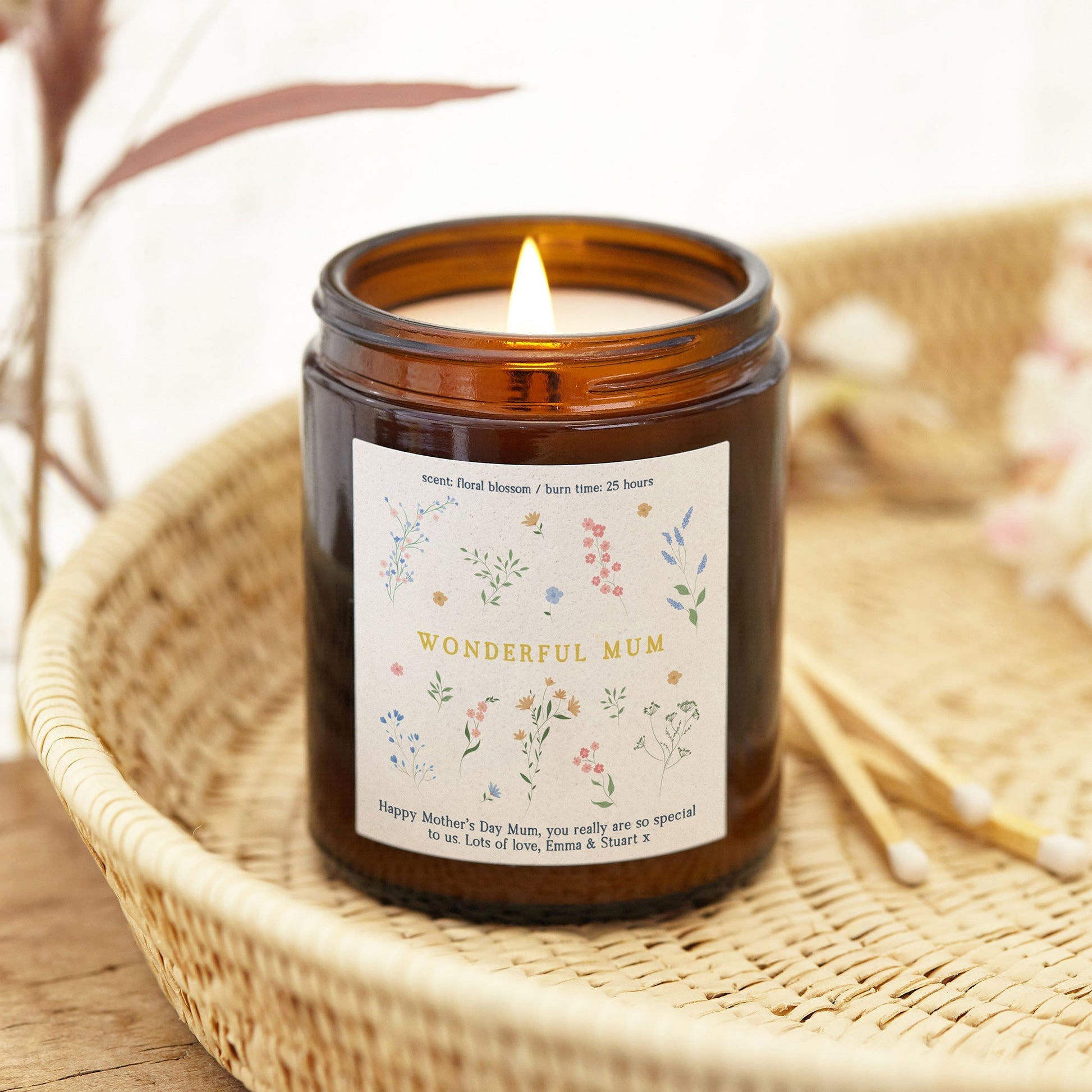 Mother's Day Gift Personalised Floral Candle - Kindred Fires
