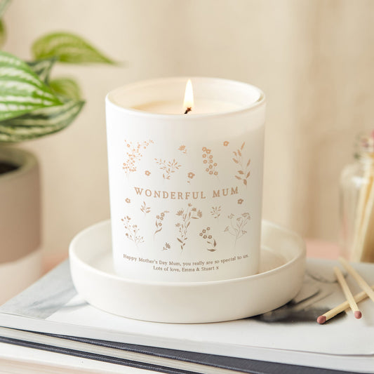 Mother's Day Gift Personalised Floral Candle - Kindred Fires