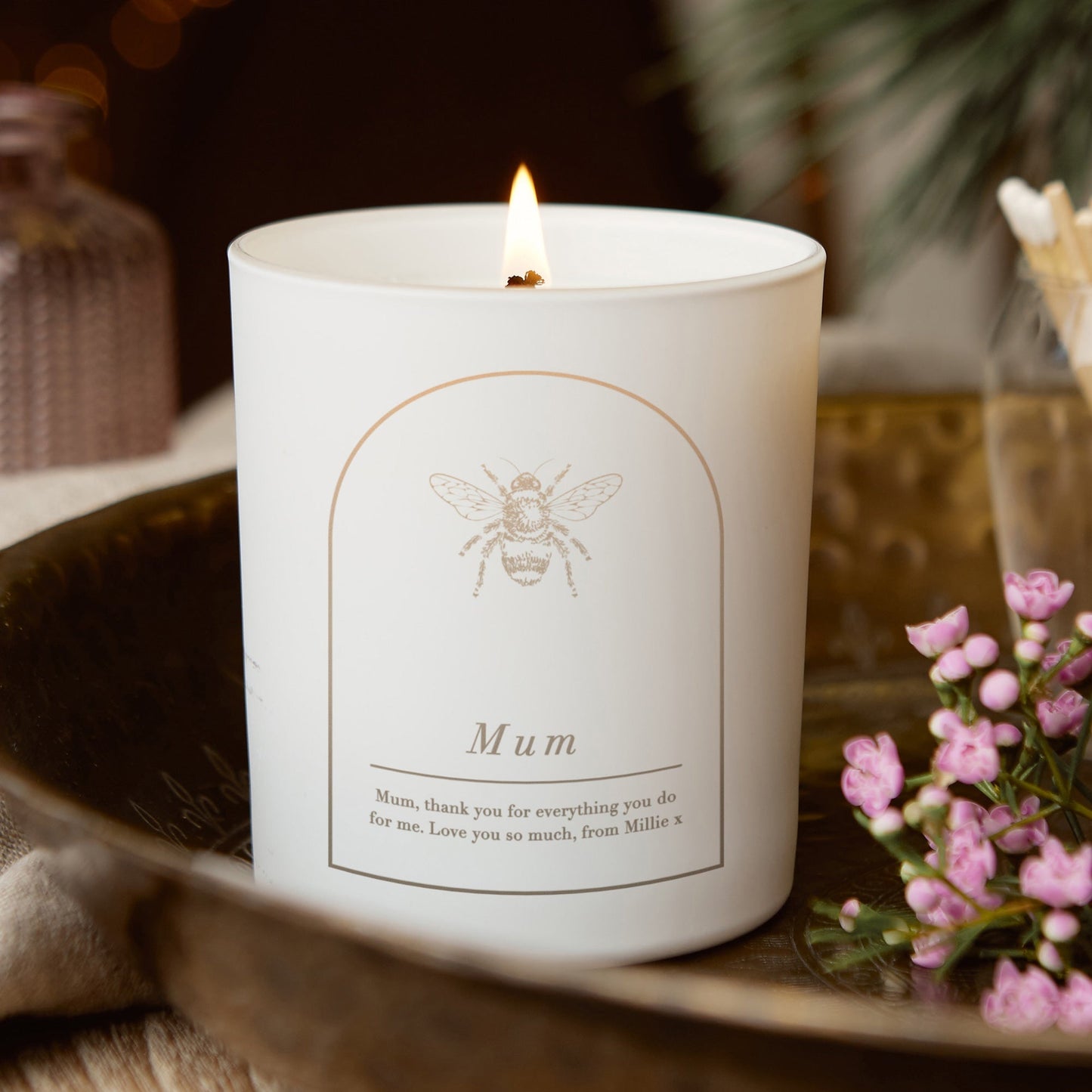 Mum Christmas Gift Personalised Bee Candle - Kindred Fires