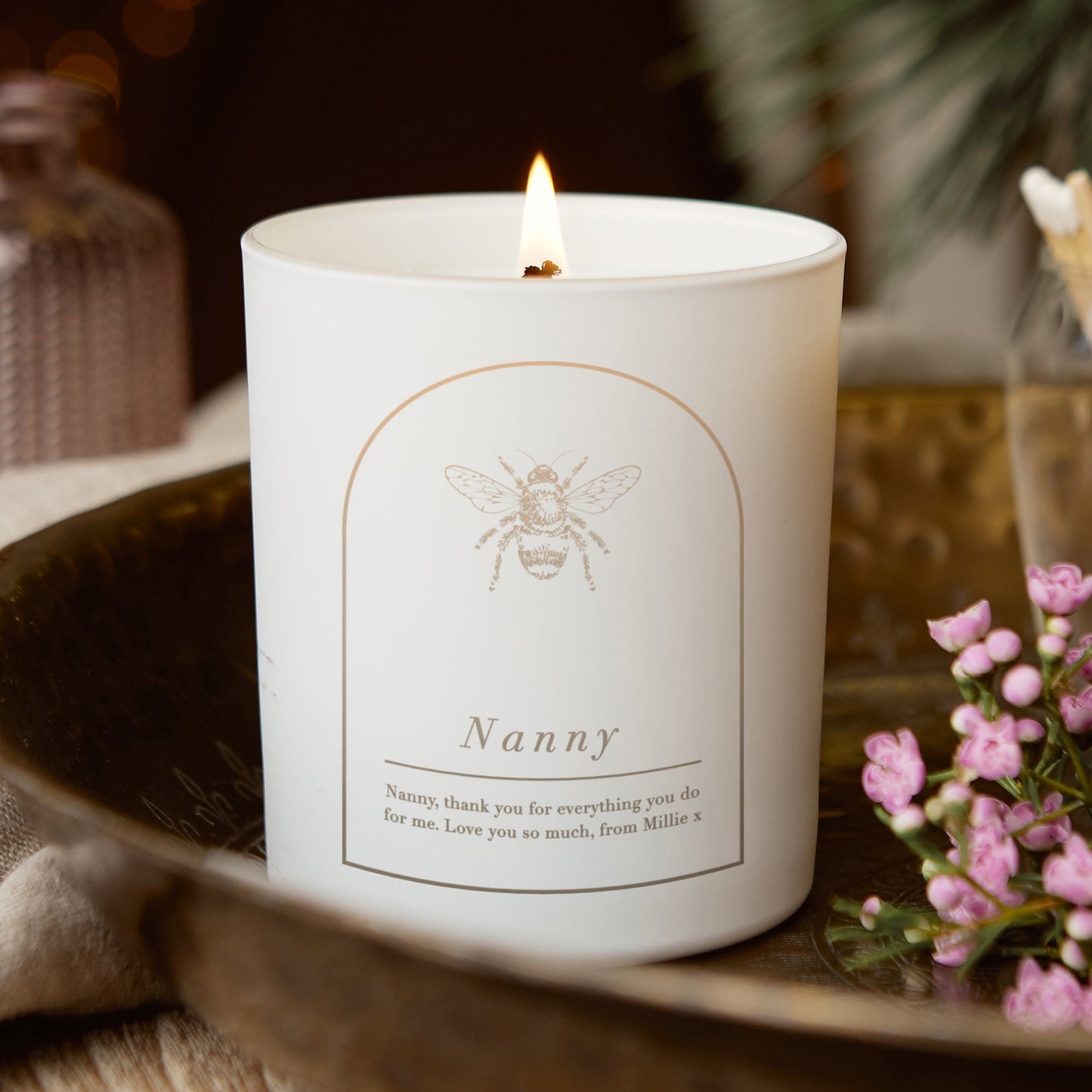 Nanny Christmas Gift Personalised Bee Candle - Kindred Fires