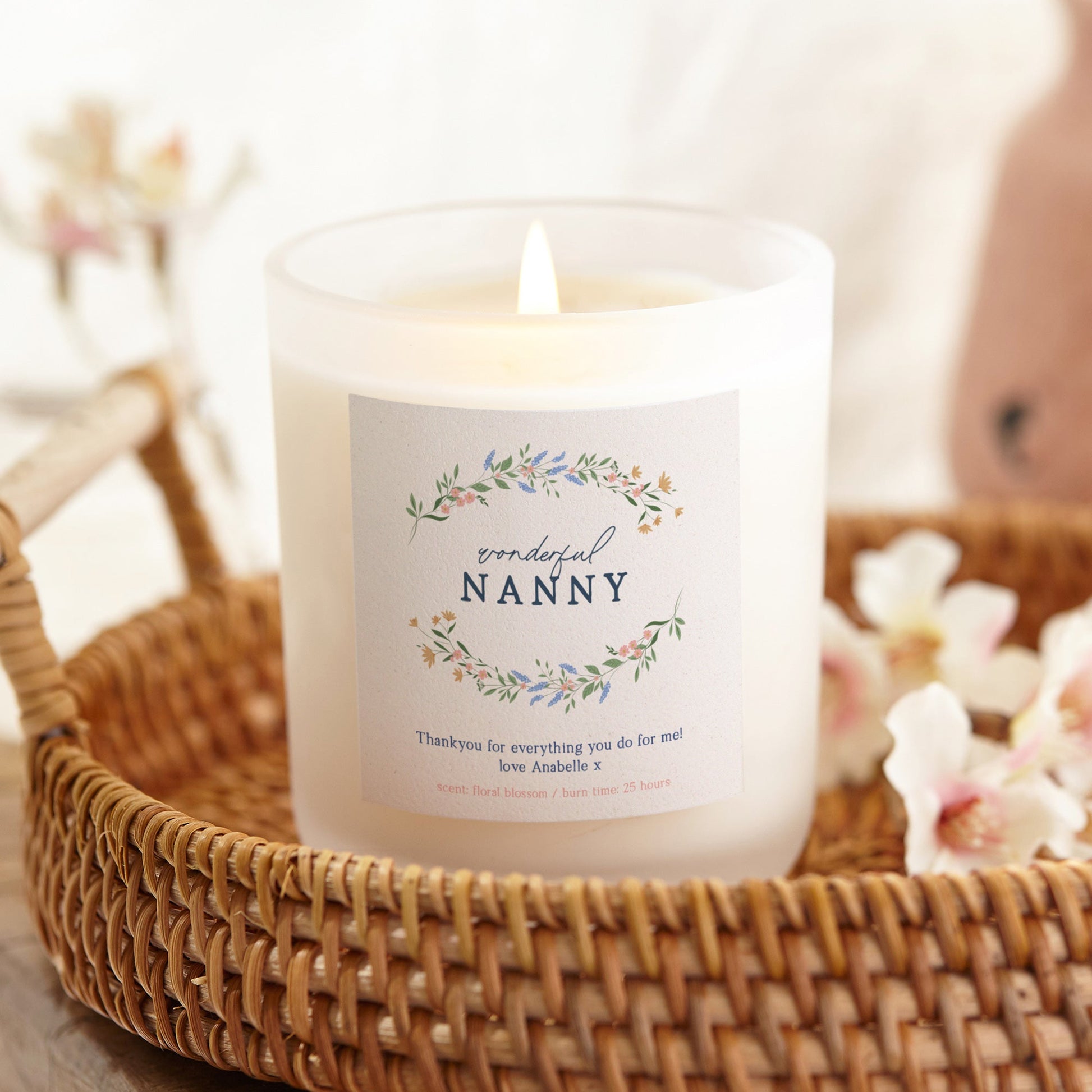 Nanny Gift Floral Personalised Candle - Kindred Fires