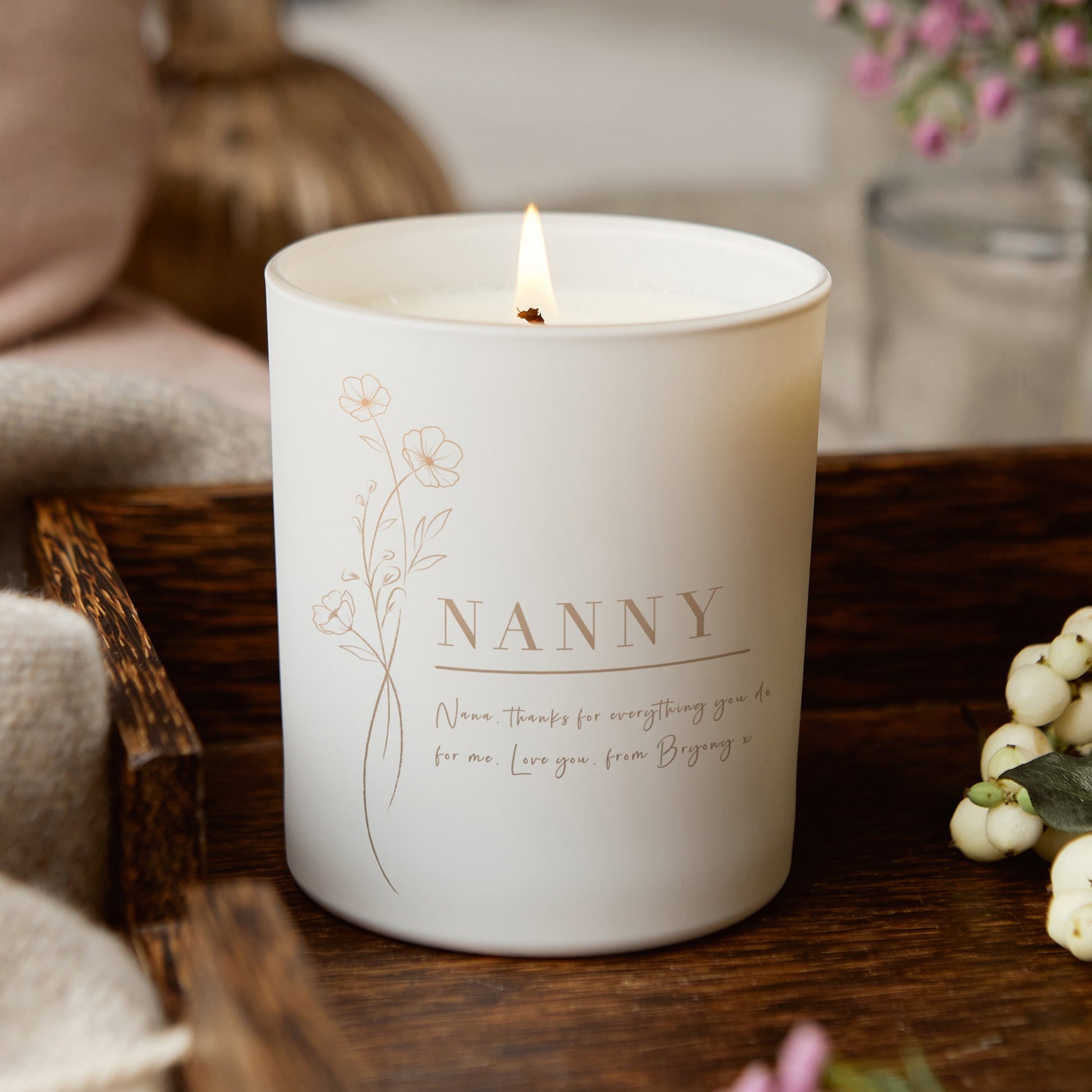 Nanny Christmas Gift Glow Through Floral Candle - Kindred Fires