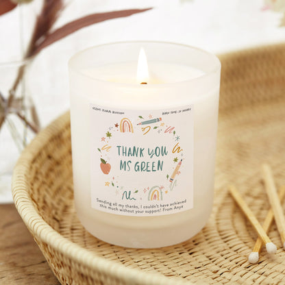 Personalised Teacher Gift Thank You Illustration Candle - Kindred Fires