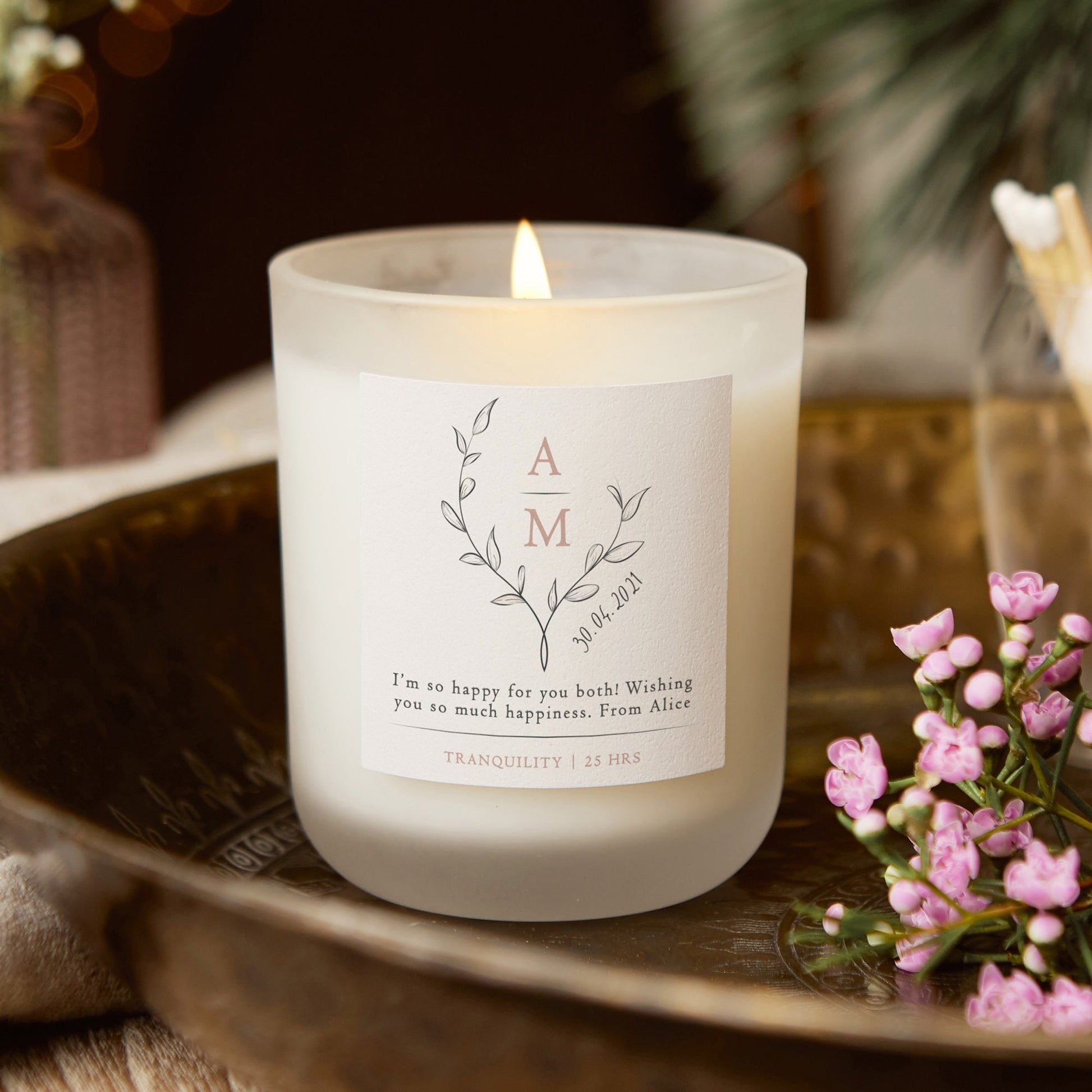 Personalised Wedding Gift Botanical Candle - Kindred Fires