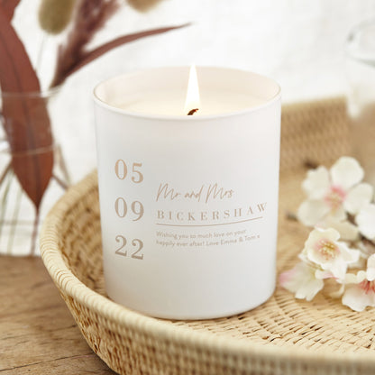 Personalised Wedding Gift Simple White Candle - Kindred Fires