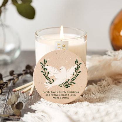 Personalised White Dove Christmas Scented Candle with Lid