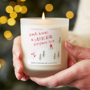 Pink Skiers Personalised Christmas Candle - Kindred Fires