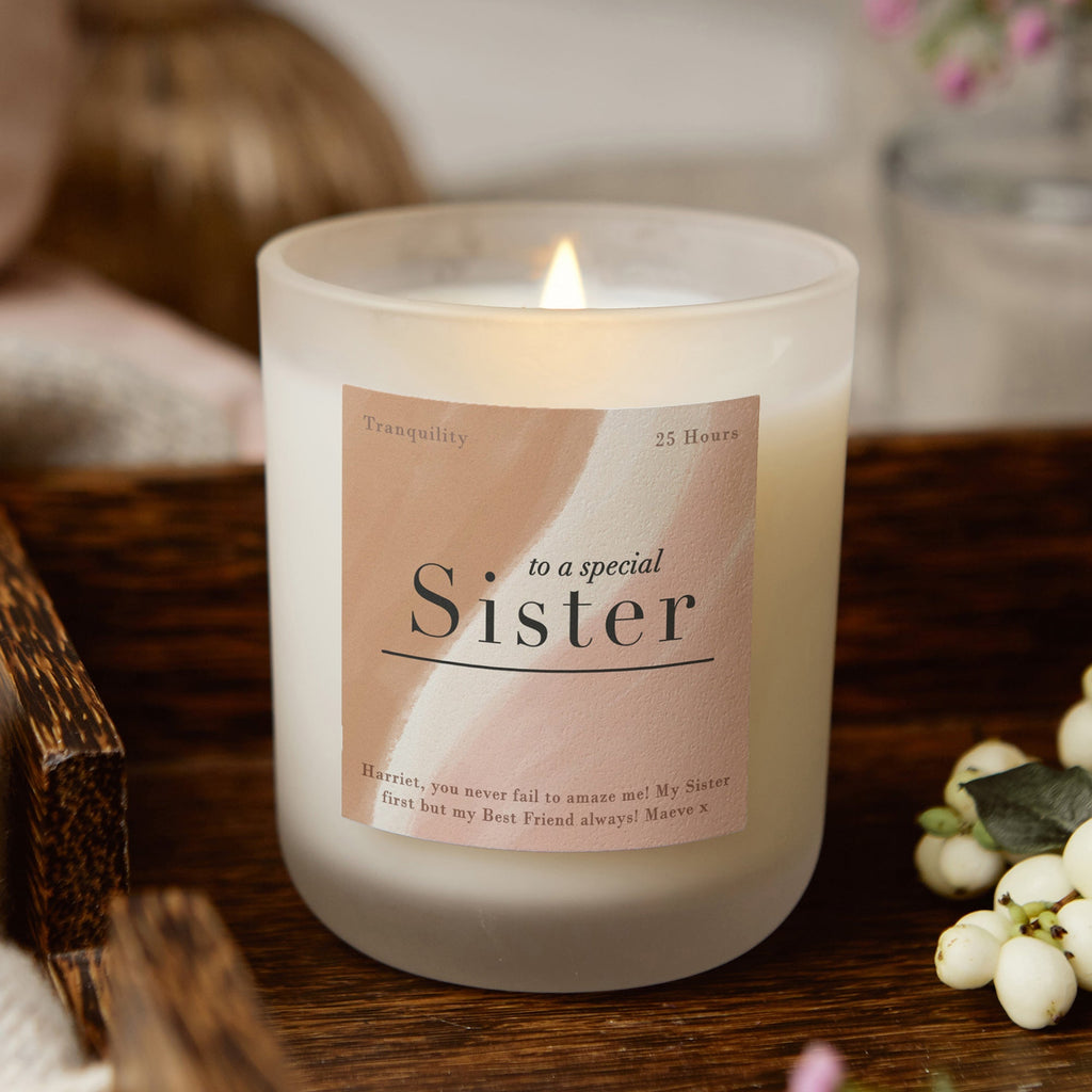 Sister Christmas Gift Personalised Frosted Candle - Kindred Fires