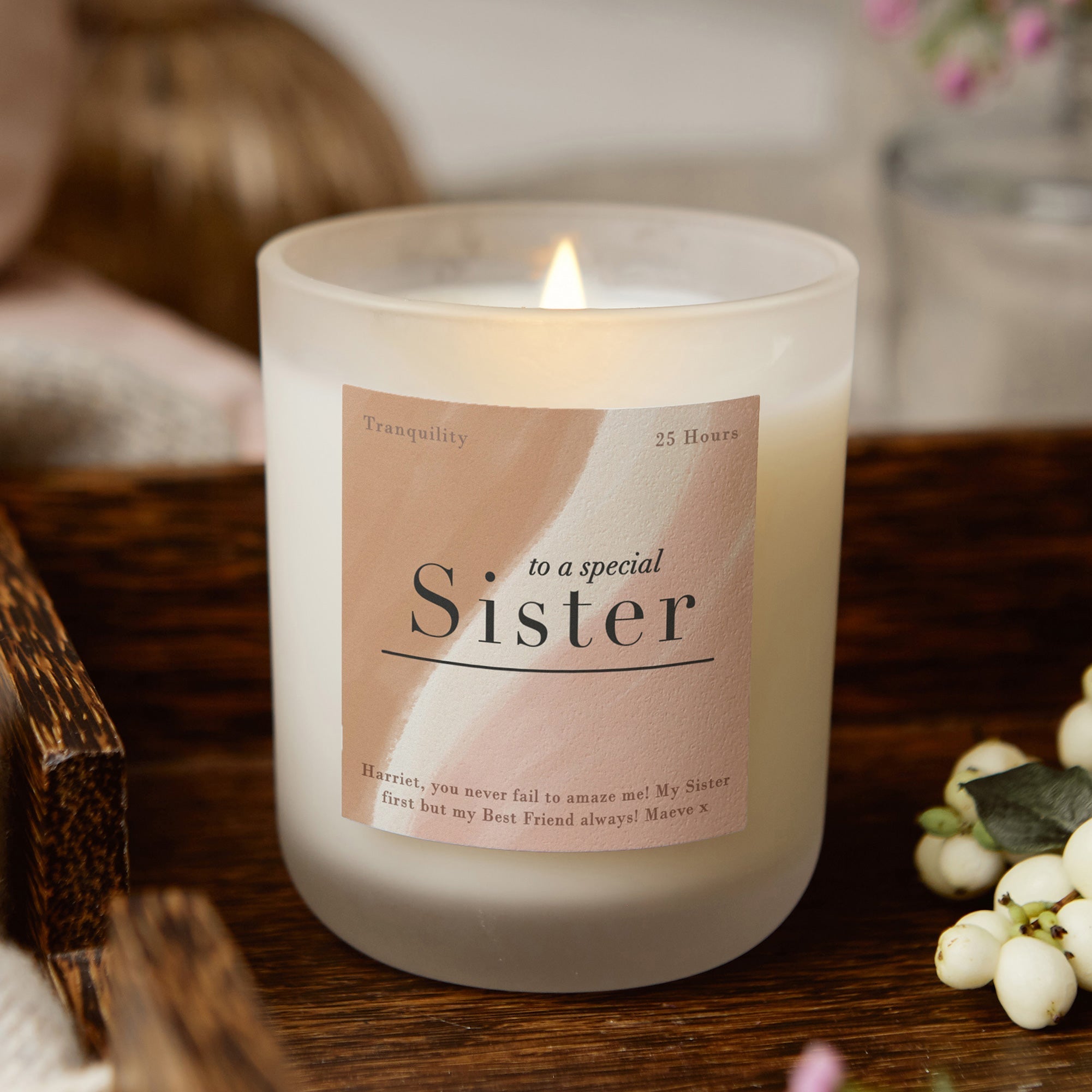 Sister Christmas Gift Personalised Frosted Candle - Kindred Fires