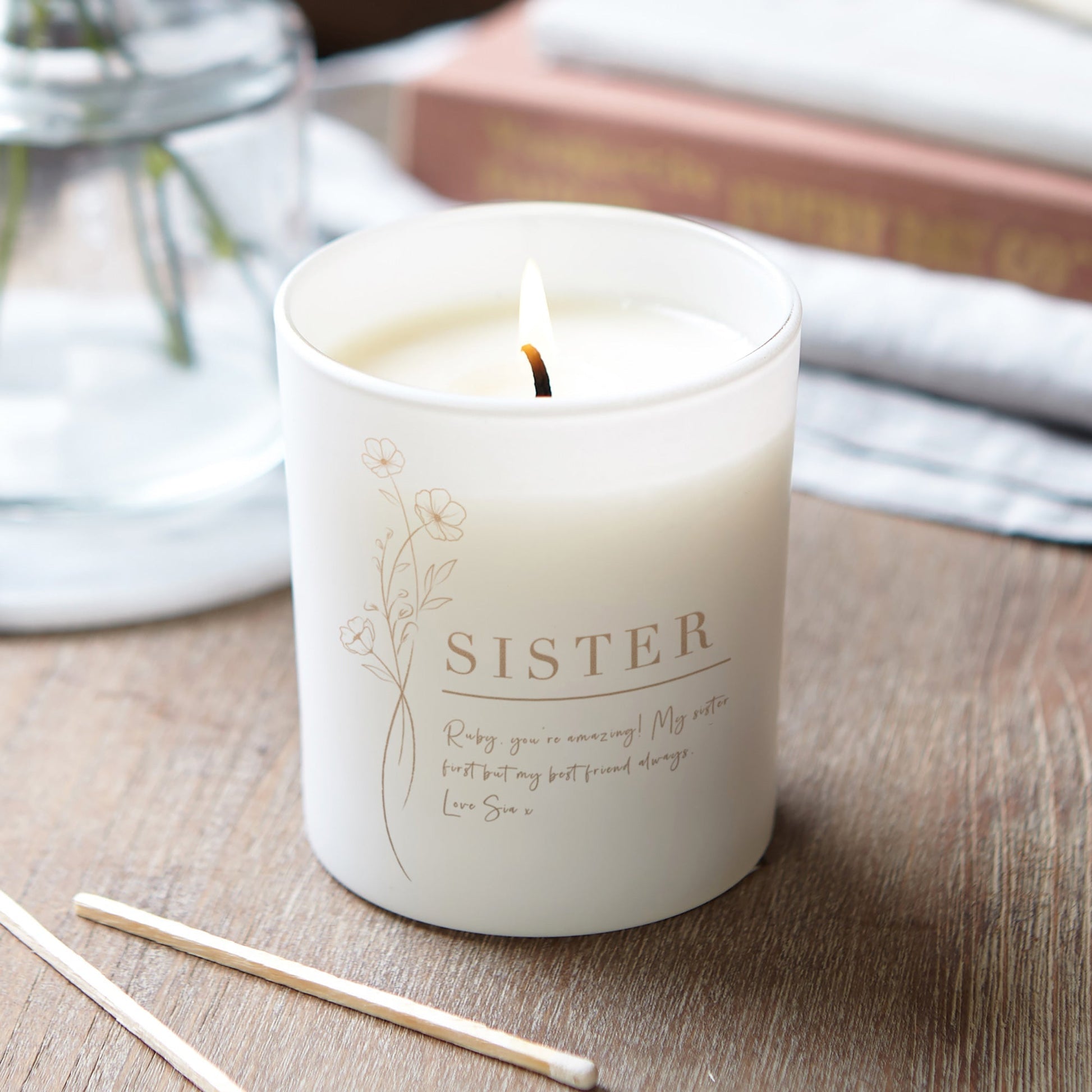Sister Christmas Gift Glow Through Floral Candle - Kindred Fires