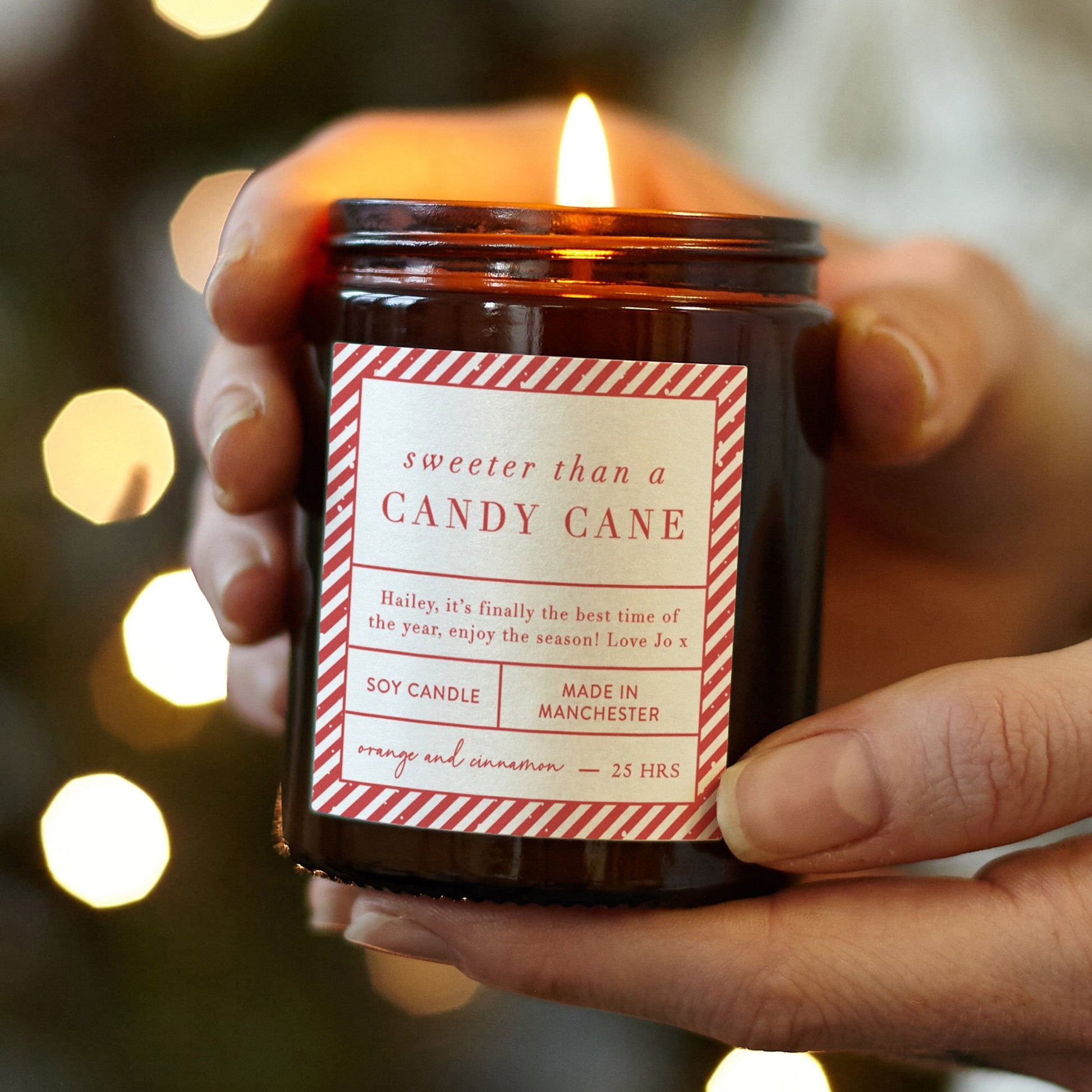 Stocking Filler for Her Candy Cane Christmas Candle - Kindred Fires