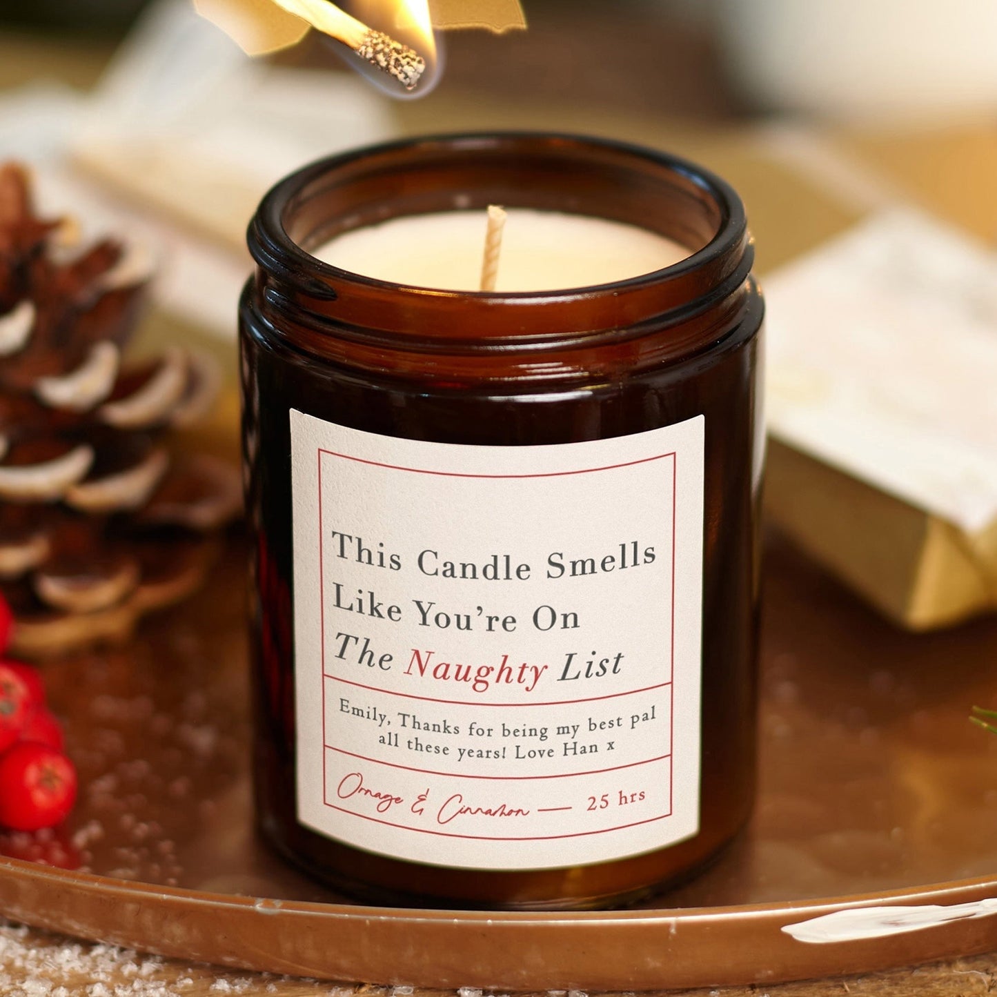 Stocking Filler Secret Santa Gift For Friend Naughty List Candle - Kindred Fires