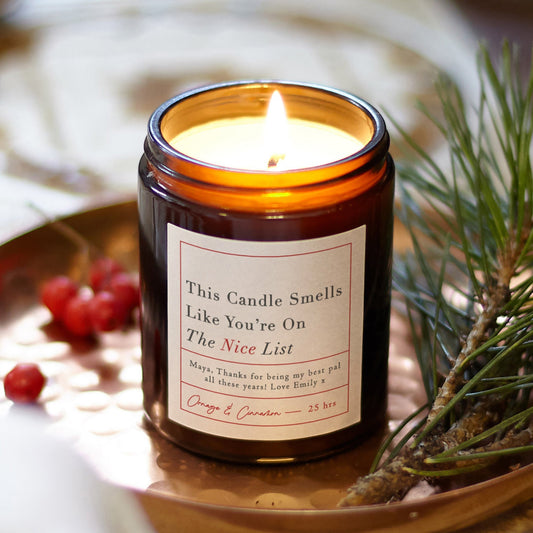 Stocking Filler Secret Santa Gift For Friend Nice List Candle - Kindred Fires