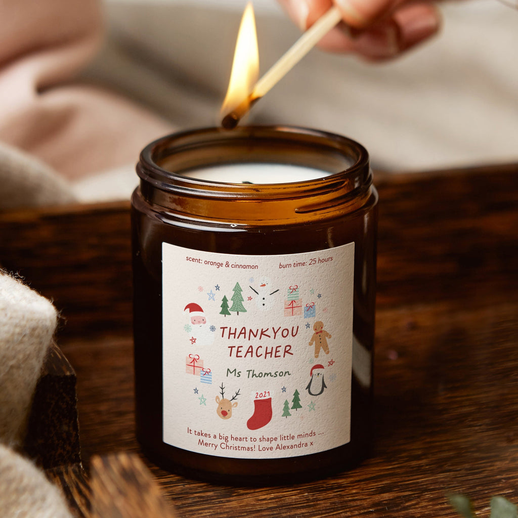 Teacher Christmas Gift Personalised Candle Christmas Wreath - Kindred Fires