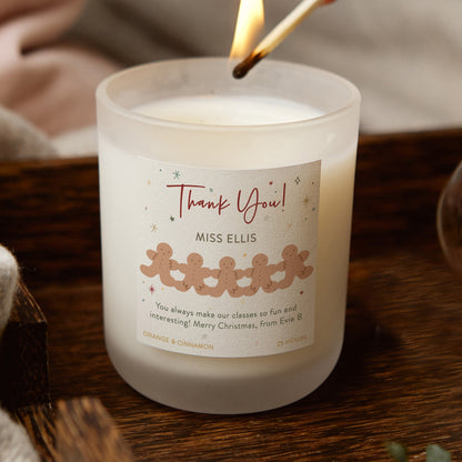 Teacher Christmas Gift Personalised Candle Gingerbread - Kindred Fires