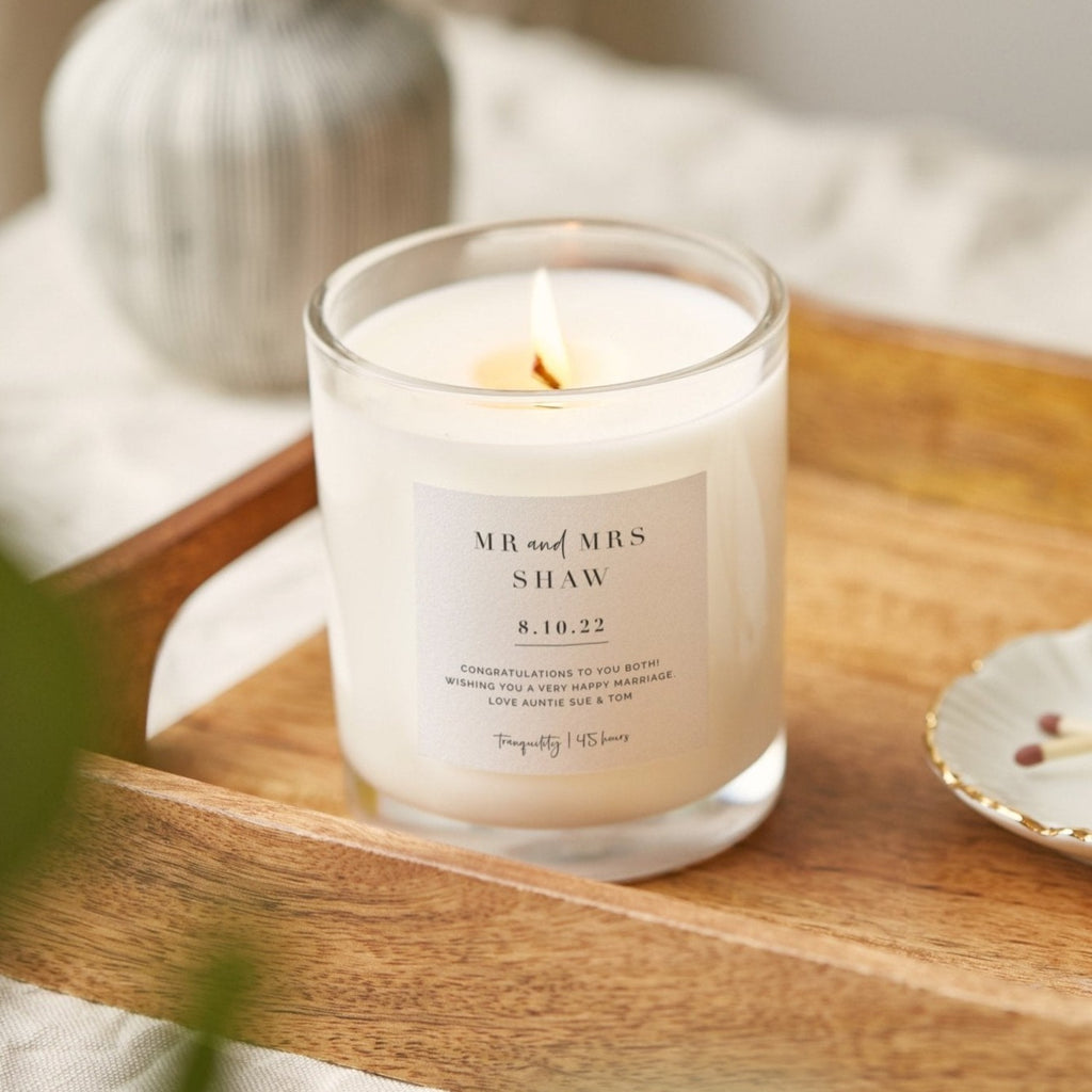 Wedding Gift for Couple Personalised Luxury Candle Simple Script - Kindred Fires